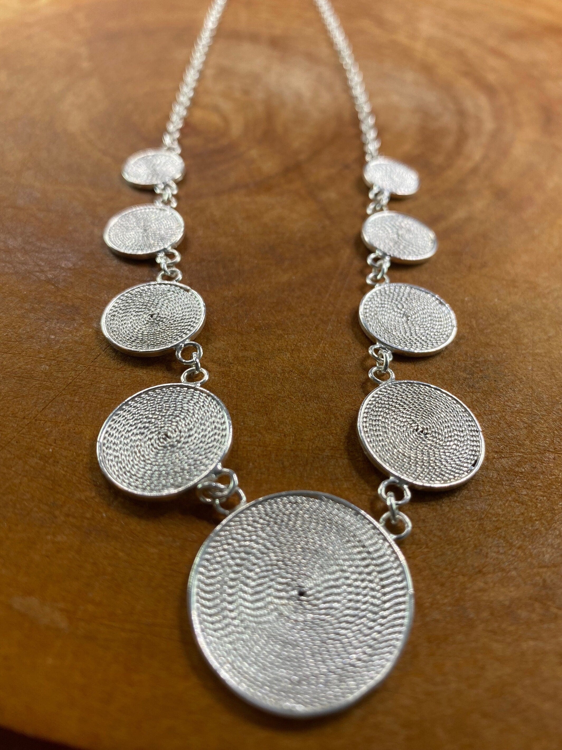 An Original Fine Silver Disk Spiral Necklace, Earrings, Bracelet