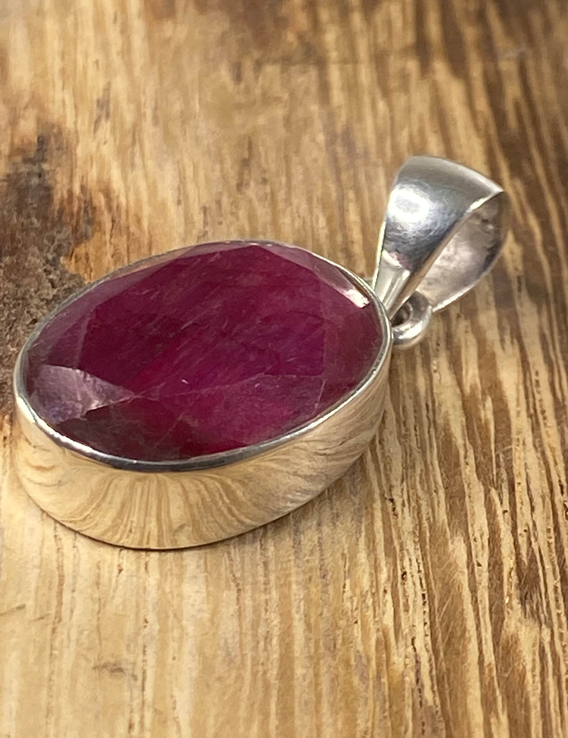 Raw Ruby and Silver Pendant (M)