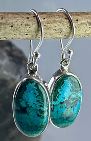 Natural Malachite in Chrysocolla Silver Earrings(UV768)