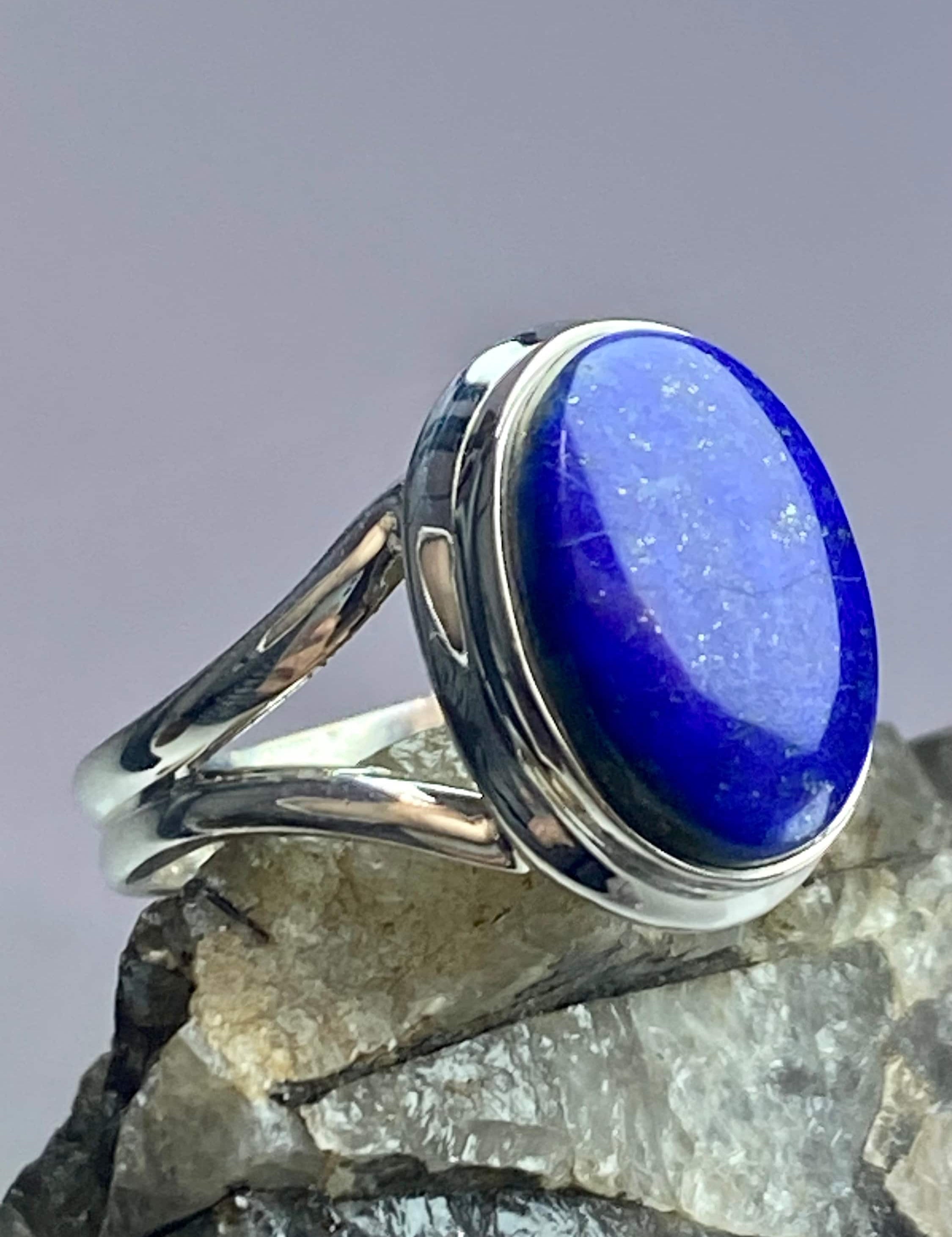 Natural Lapis Lazuli and Silver Ring (UV2776)