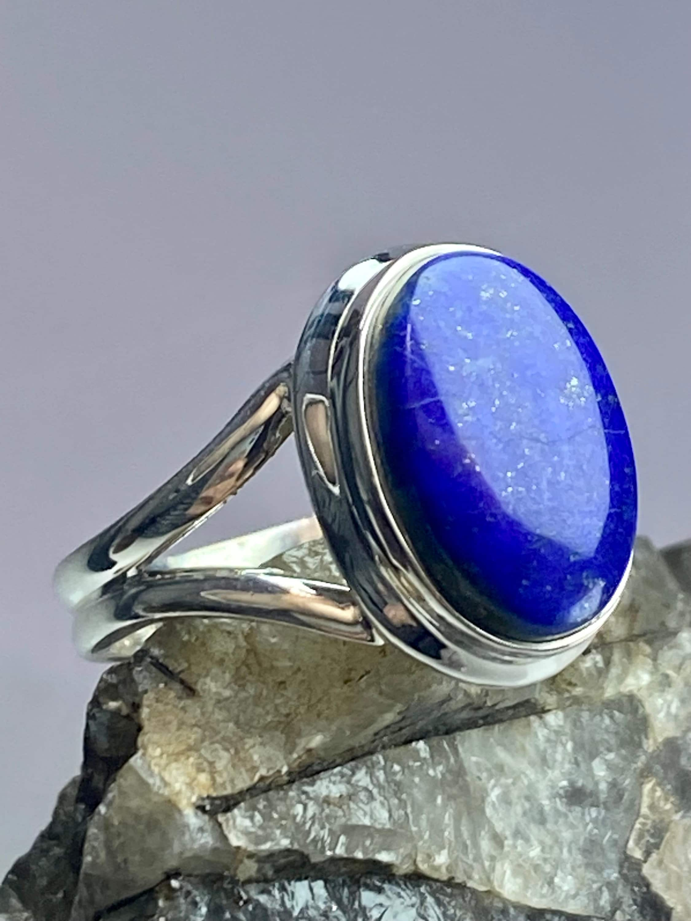 Natural Lapis Lazuli and Silver Ring (UV2776)