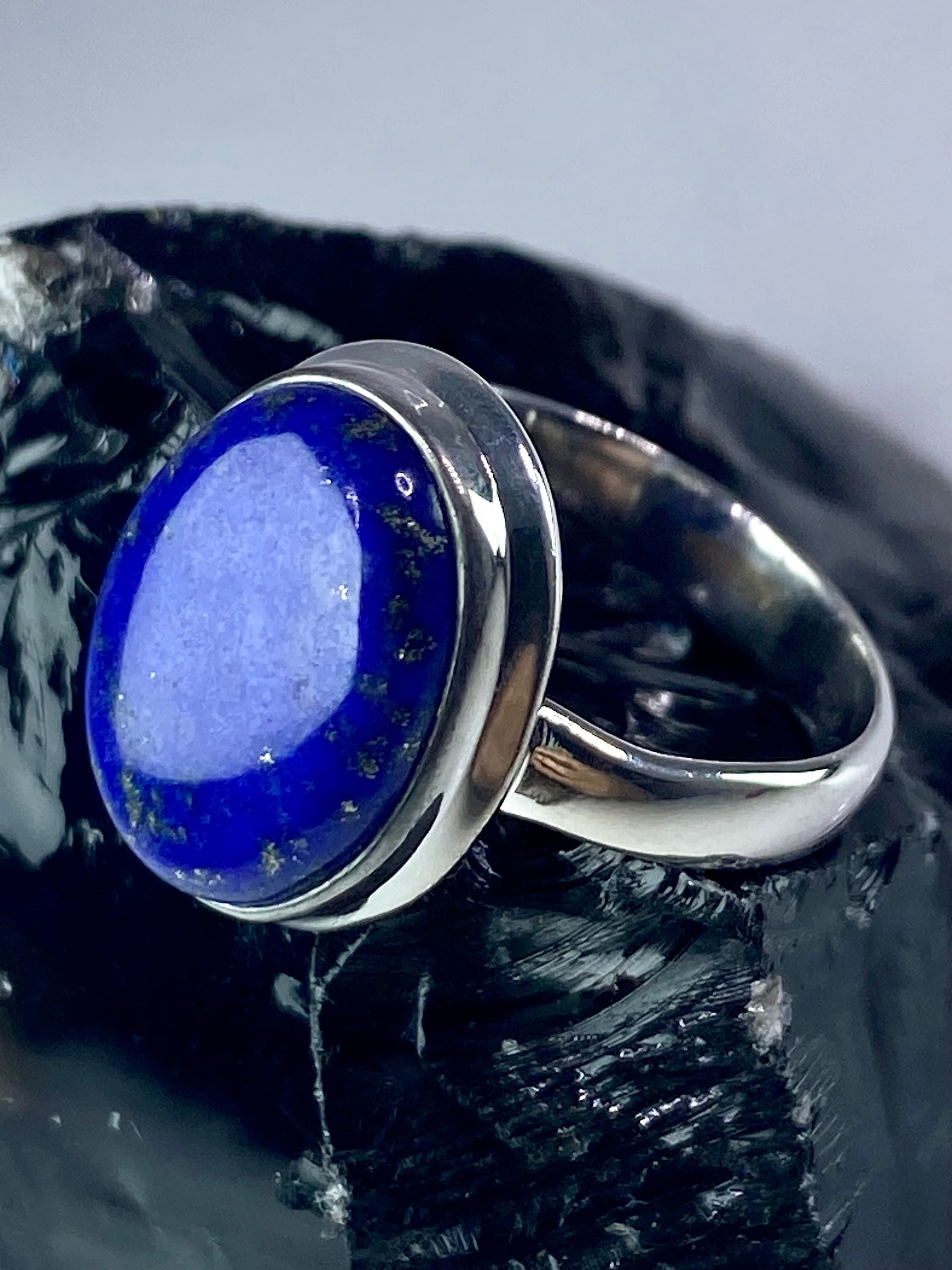 Natural Lapis Lazuli and Silver Ring (UV3314)