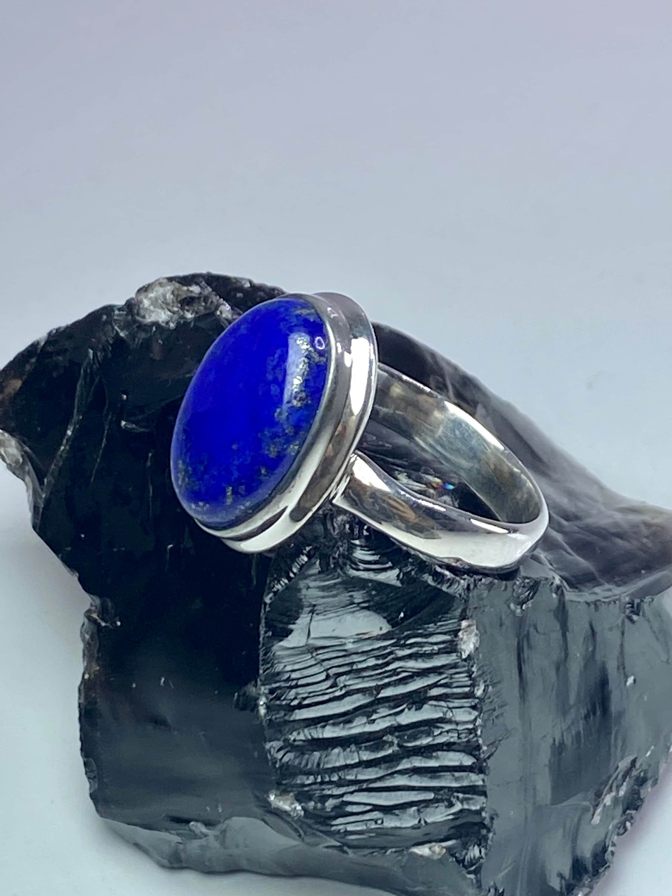 Natural Lapis Lazuli and Silver Ring (UV3314)