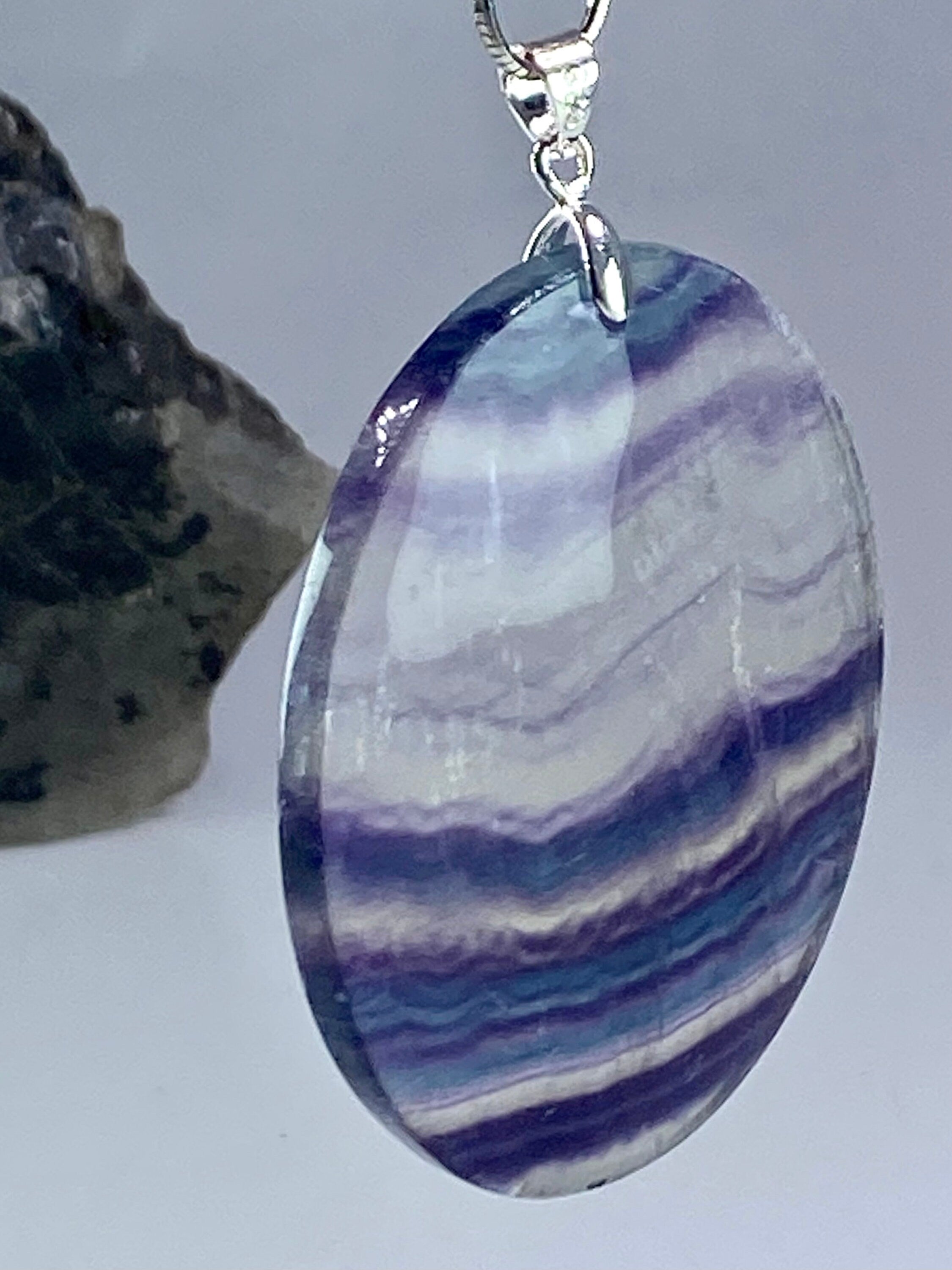 Purple Fluorite and silver Pendant