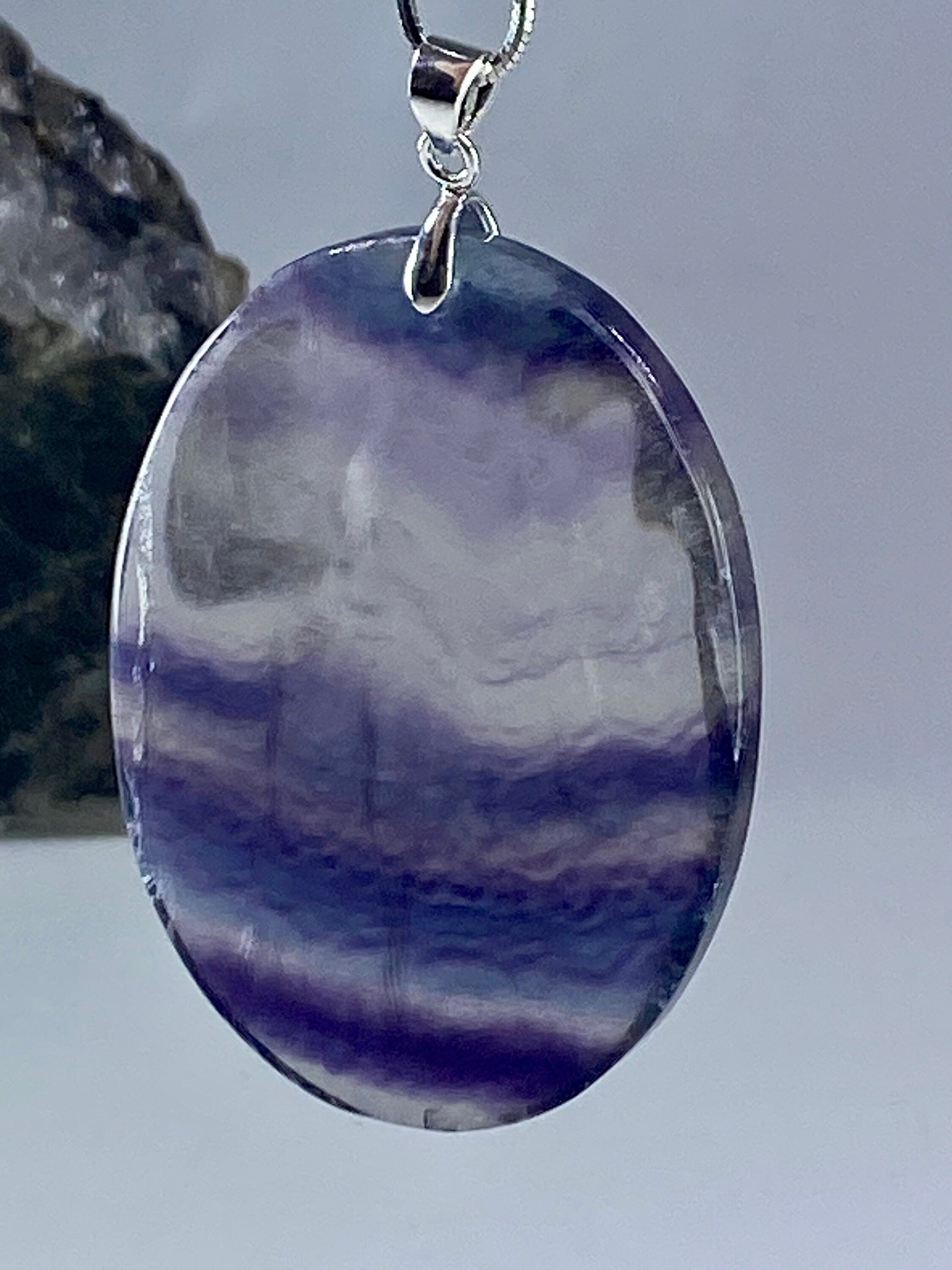 Purple Fluorite and silver Pendant