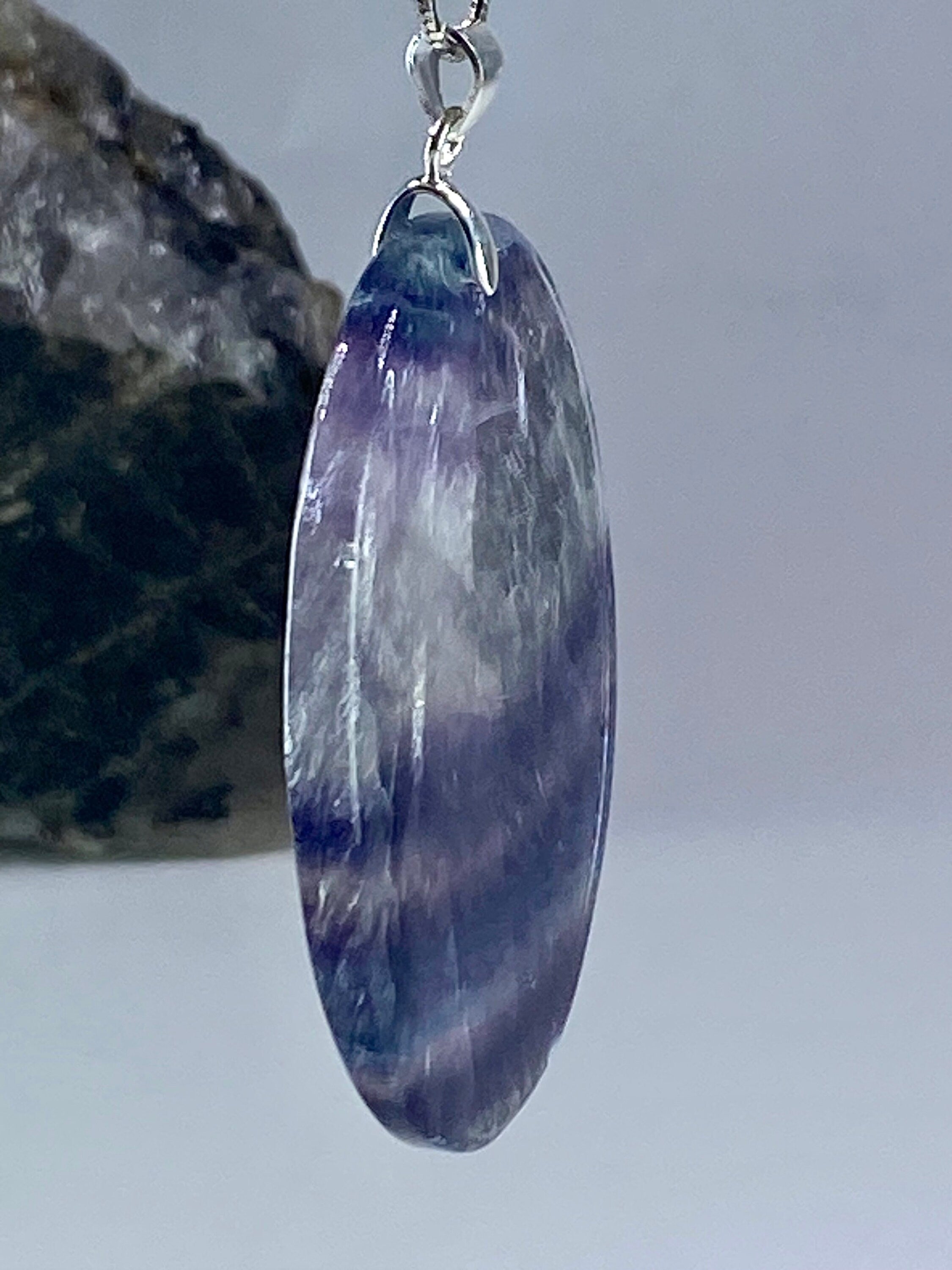 Purple Fluorite and silver Pendant