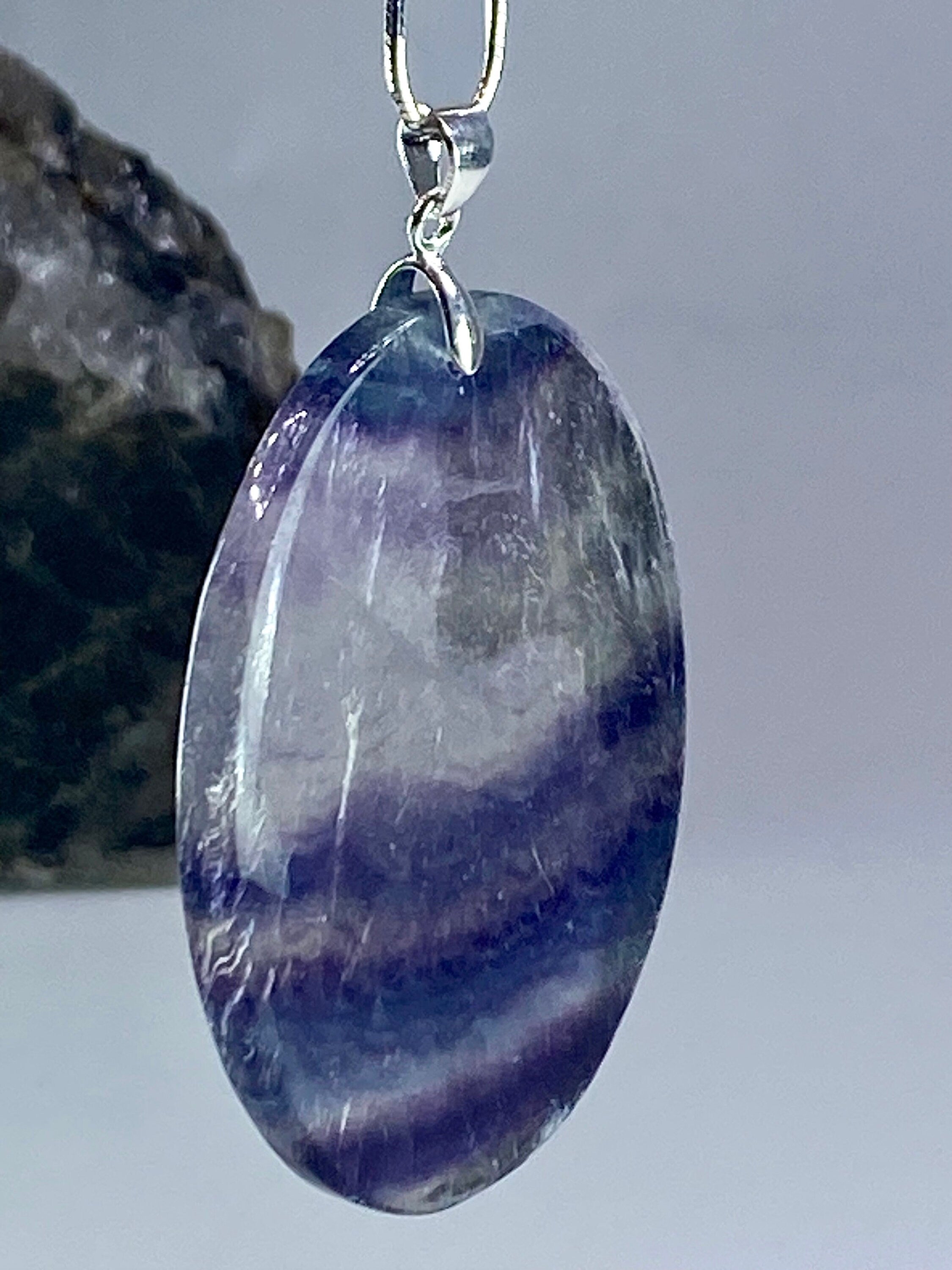 Purple Fluorite and silver Pendant