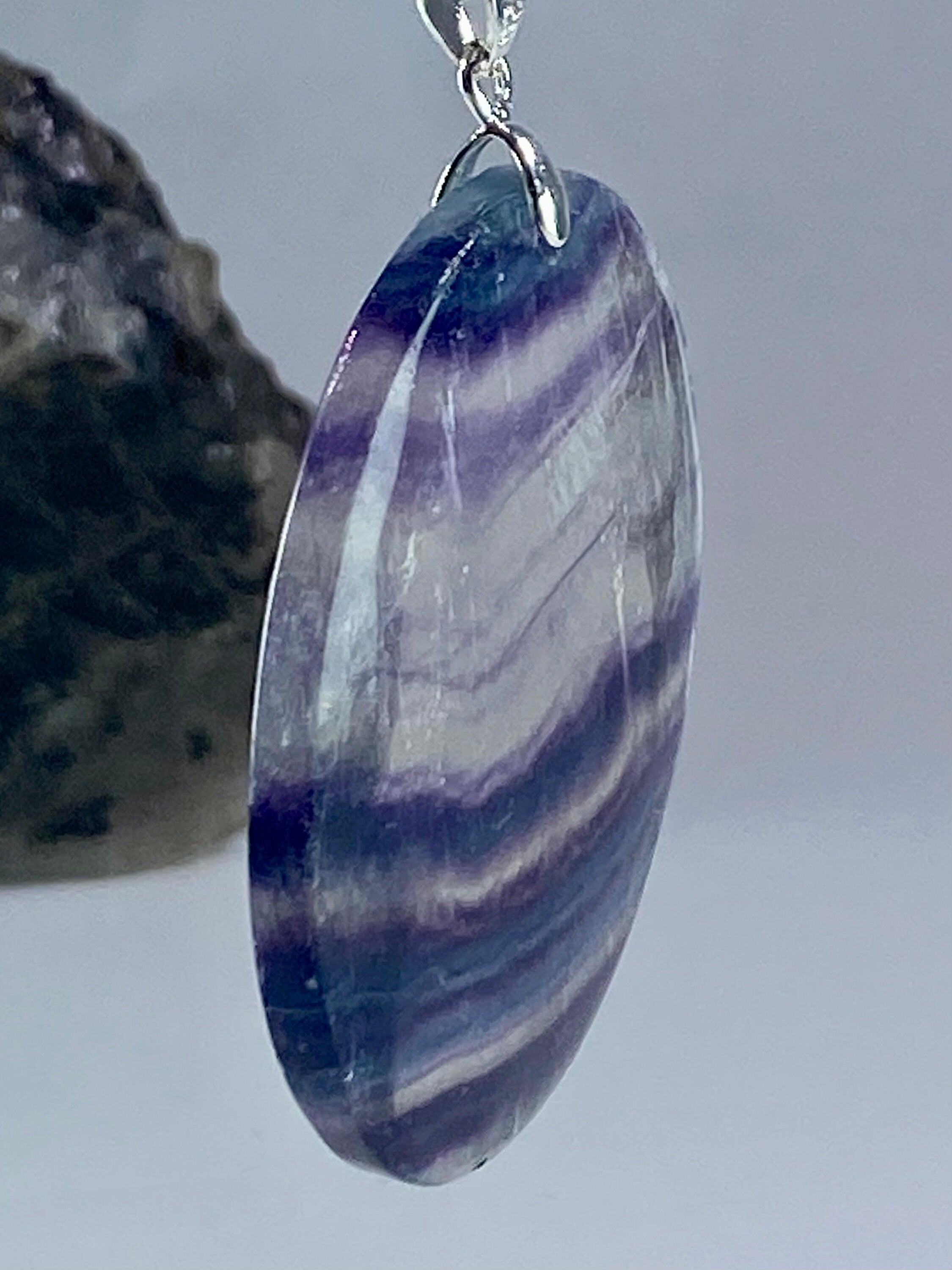 Purple Fluorite and silver Pendant