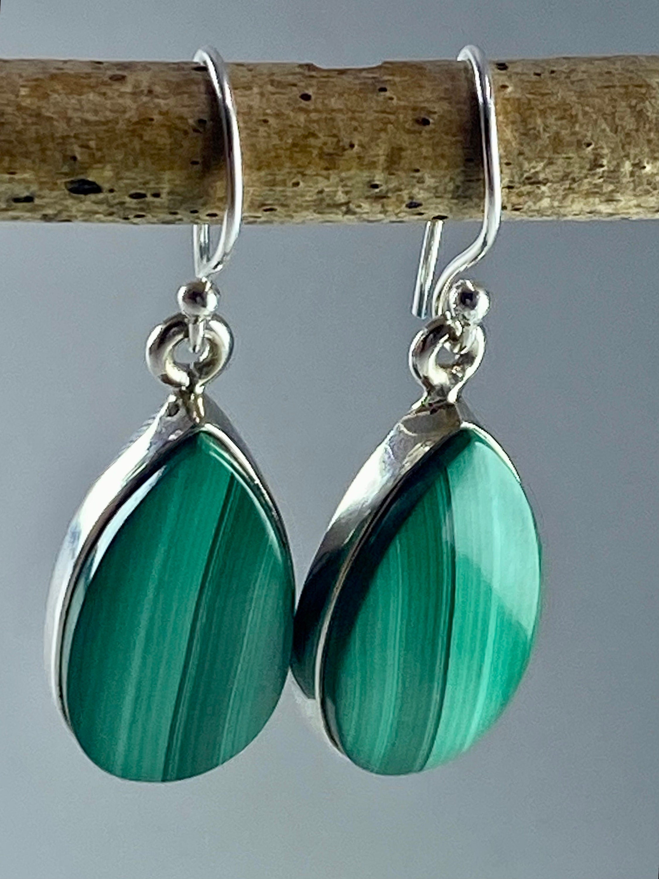 Natural Malachite and Silver Earrings(UV1587)