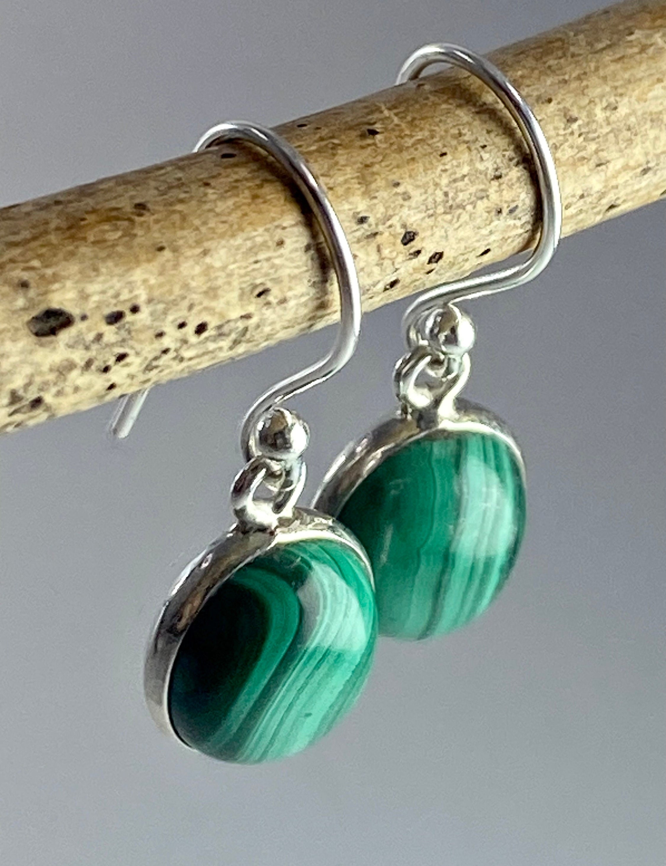 Natural Malachite and Silver Earrings(UV1648)