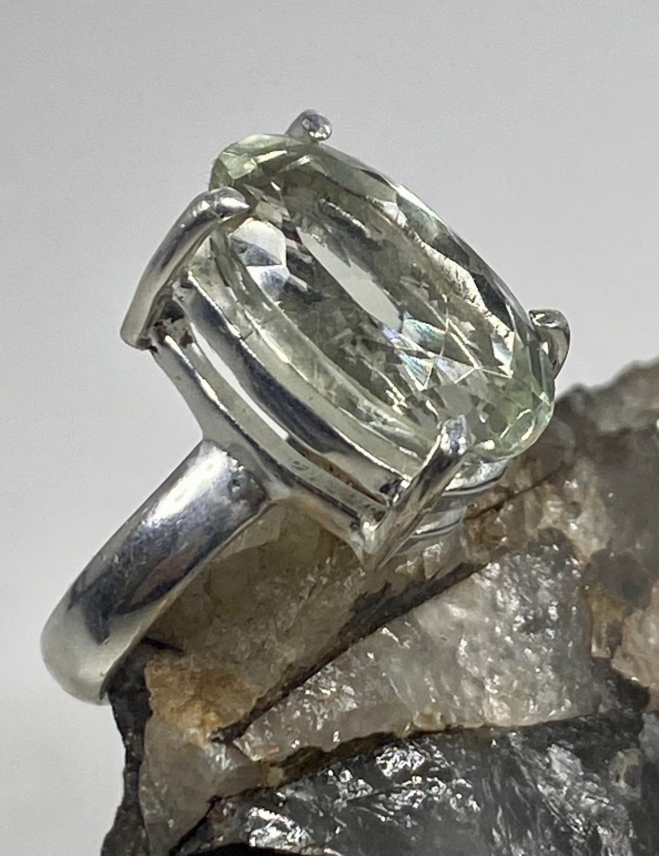 Green Amethyst (Prasiolite) and Silver Ring