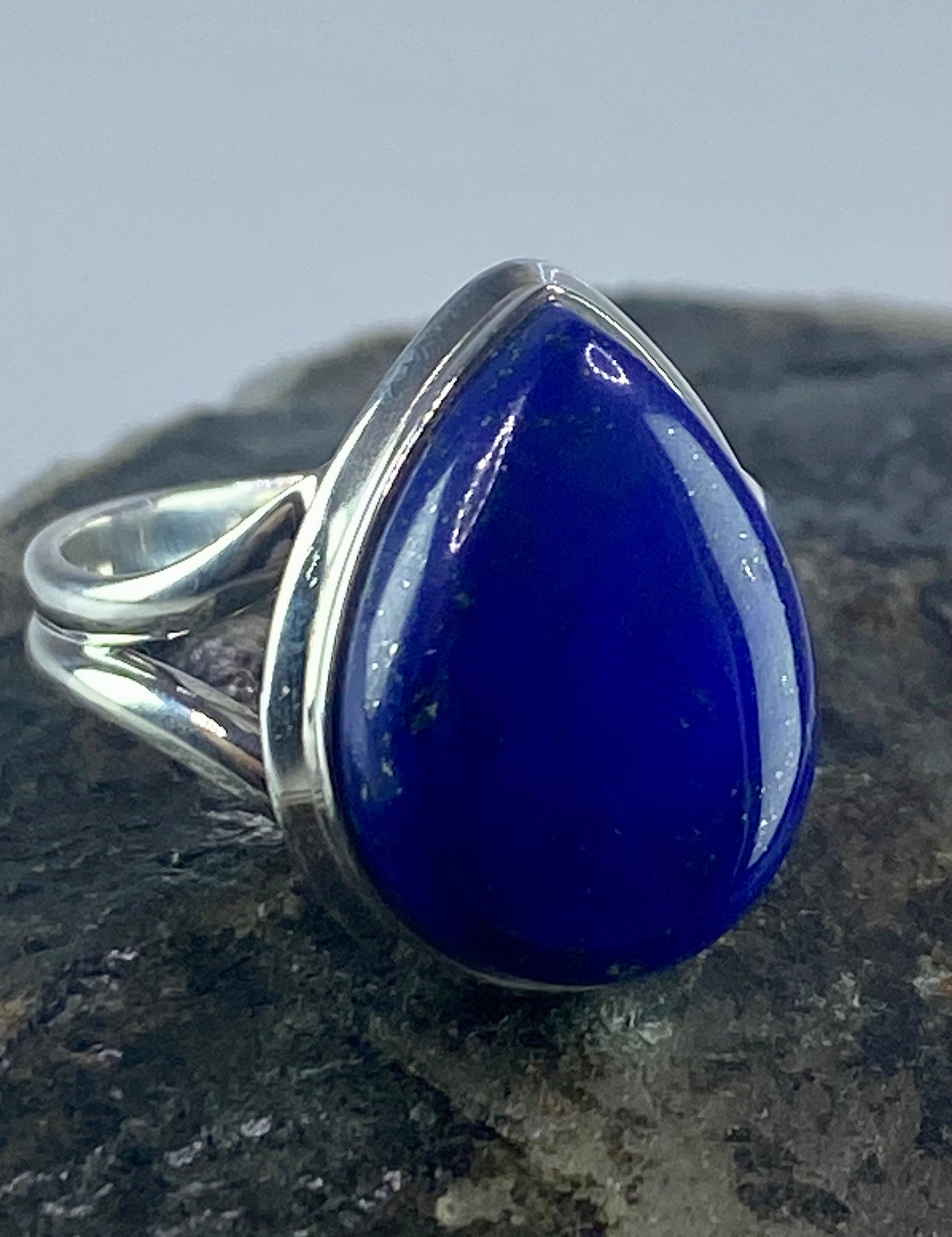 Natural Lapis Lazuli and Silver Ring (UV2756)