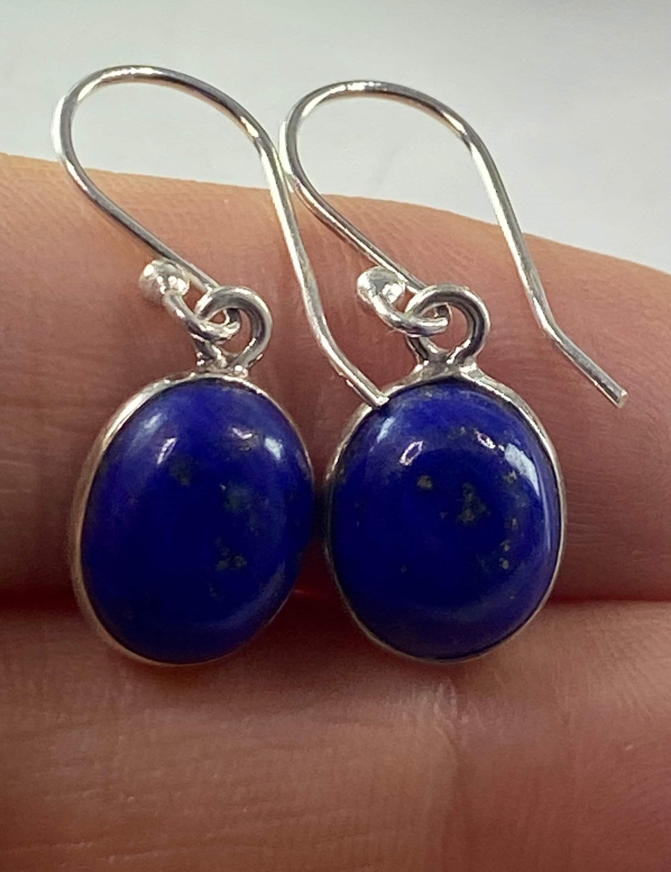 Natural Lapis Lazuli and Silver Dangle Earrings (UV1385)