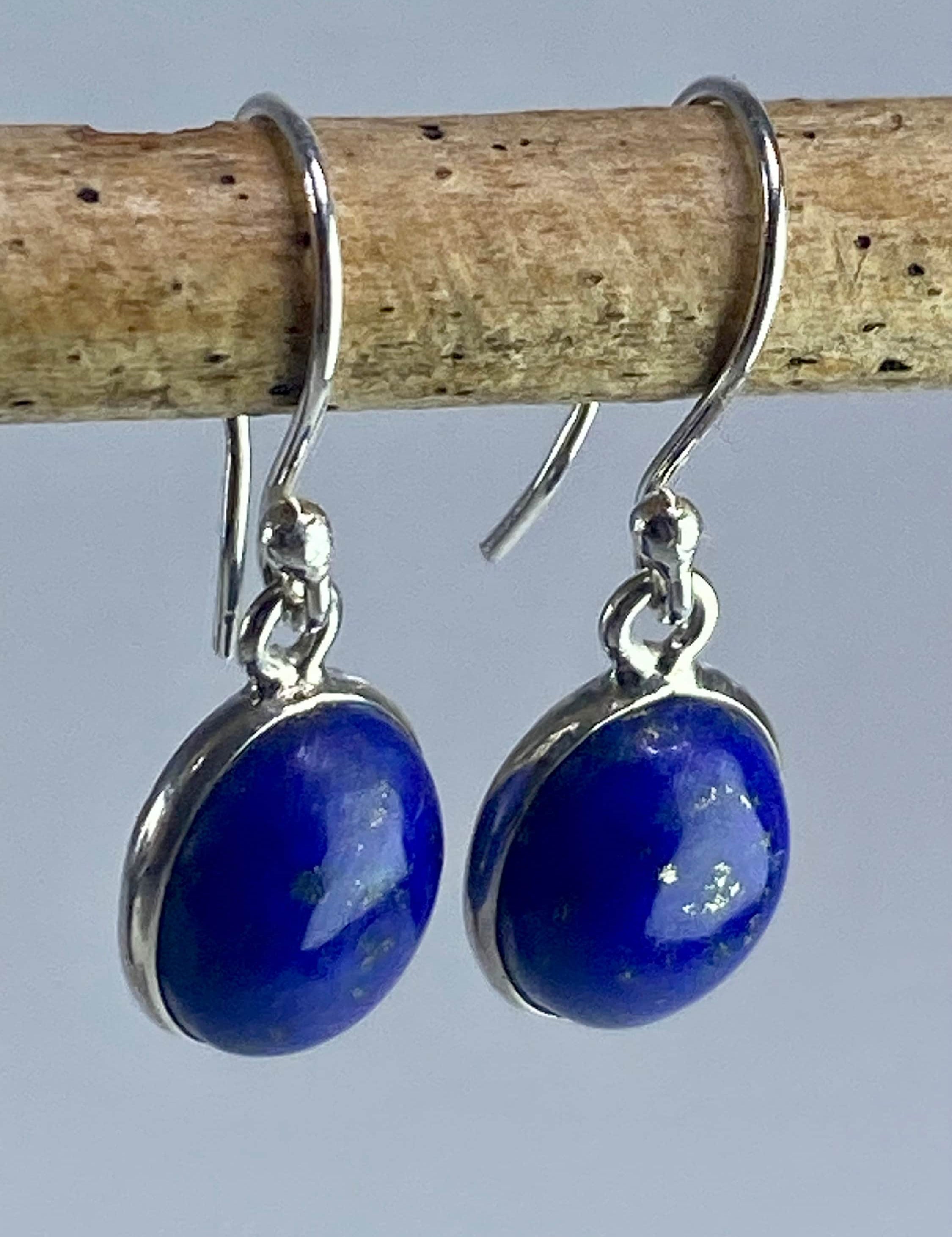 Natural Lapis Lazuli and Silver Dangle Earrings (UV1385)