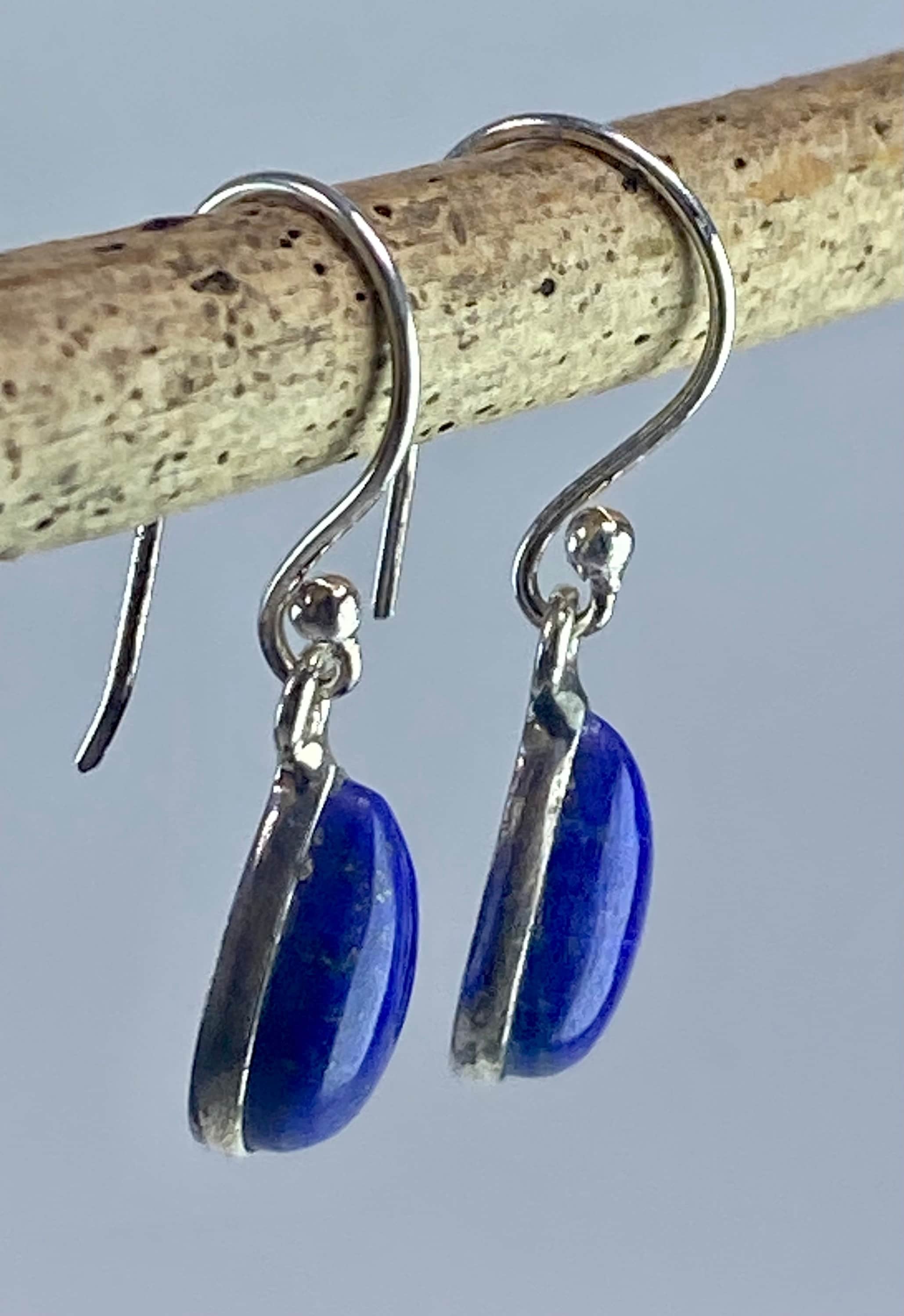 Natural Lapis Lazuli and Silver Dangle Earrings (UV1387)