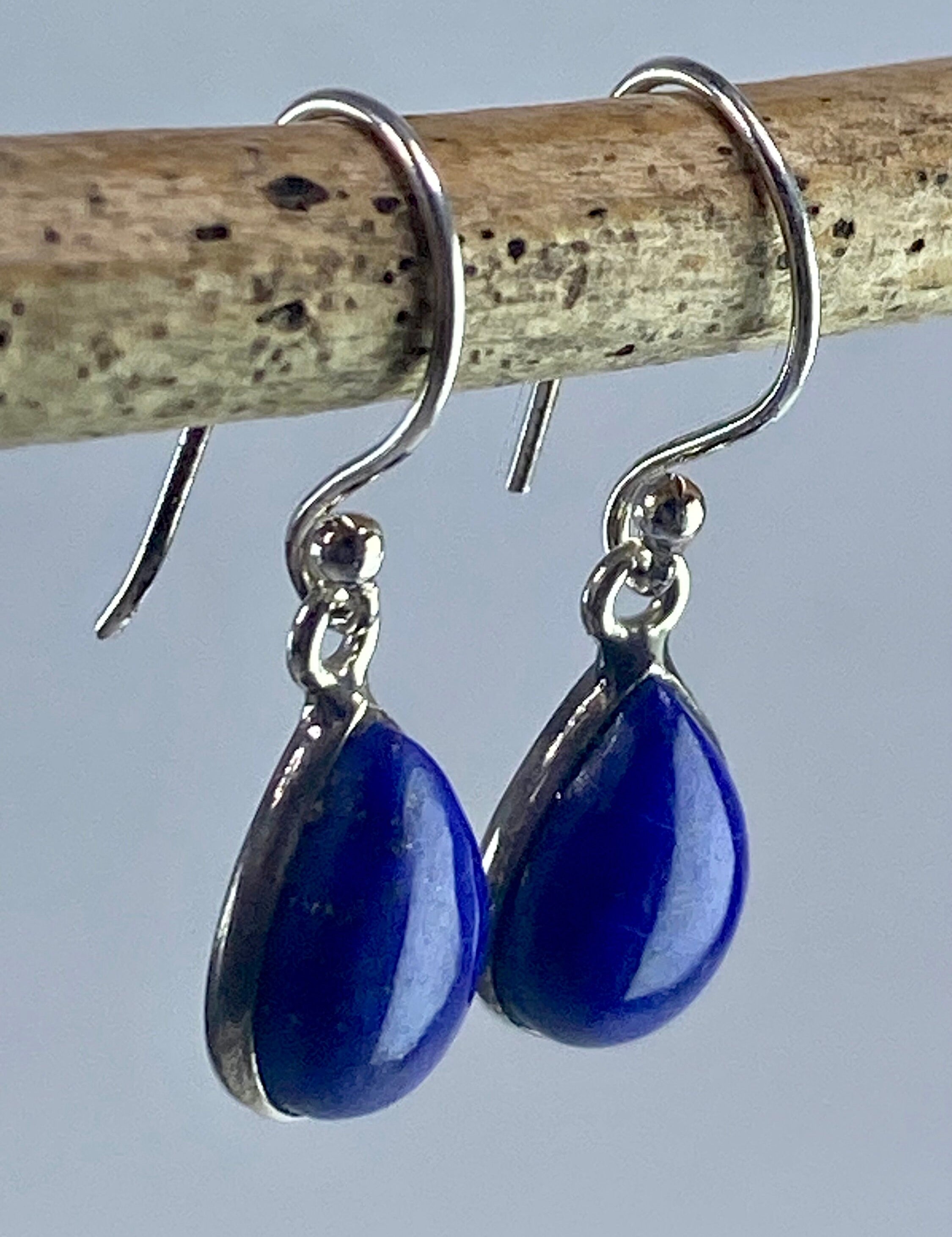 Natural Lapis Lazuli and Silver Dangle Earrings (UV1387)