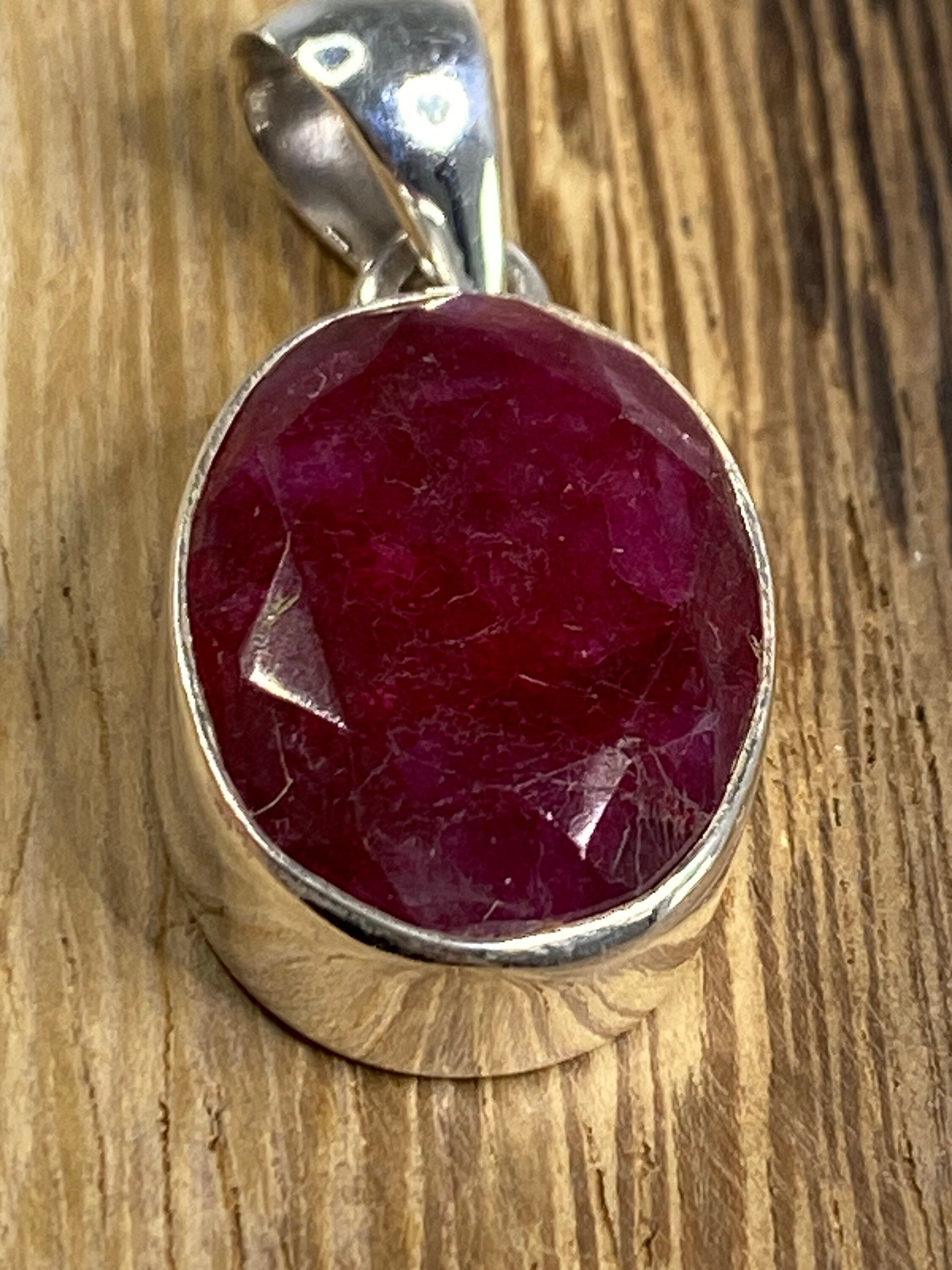 Raw Ruby and Silver Pendant (M)