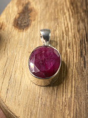 Raw Ruby and Silver Pendant (M)