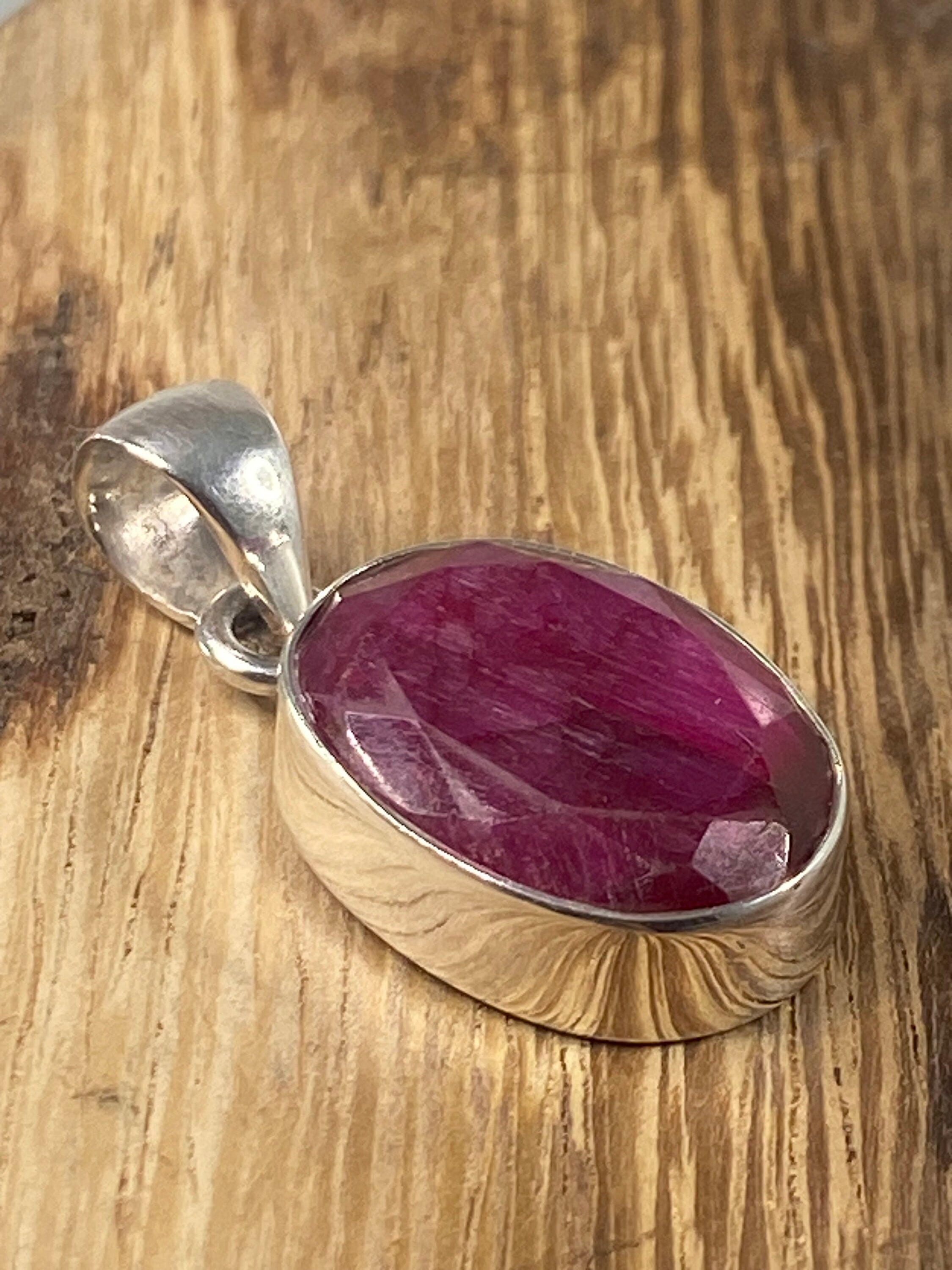 Raw Ruby and Silver Pendant (M)