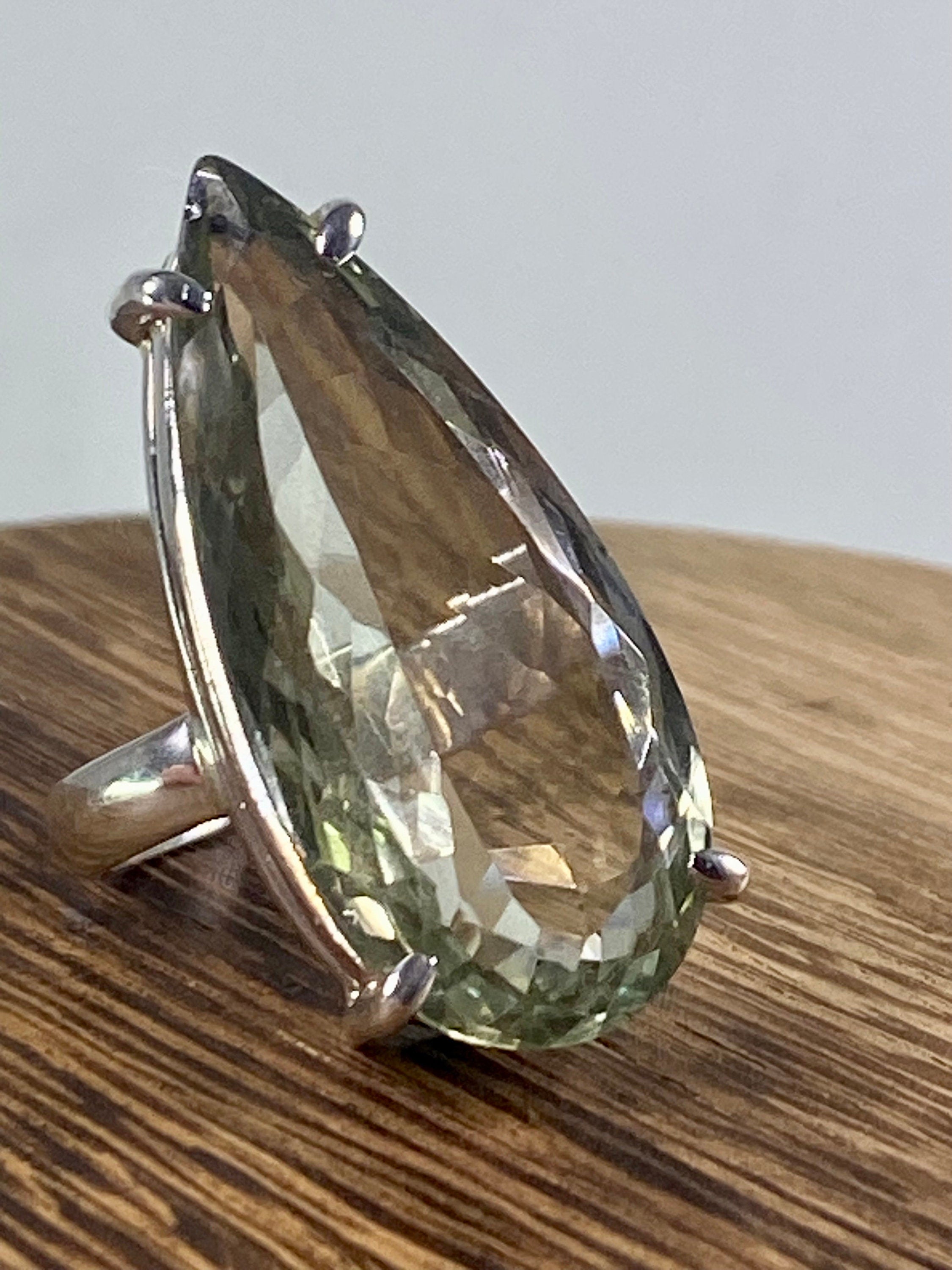 A Large Green Amethyst (Prasiolite ) and Silver Ring