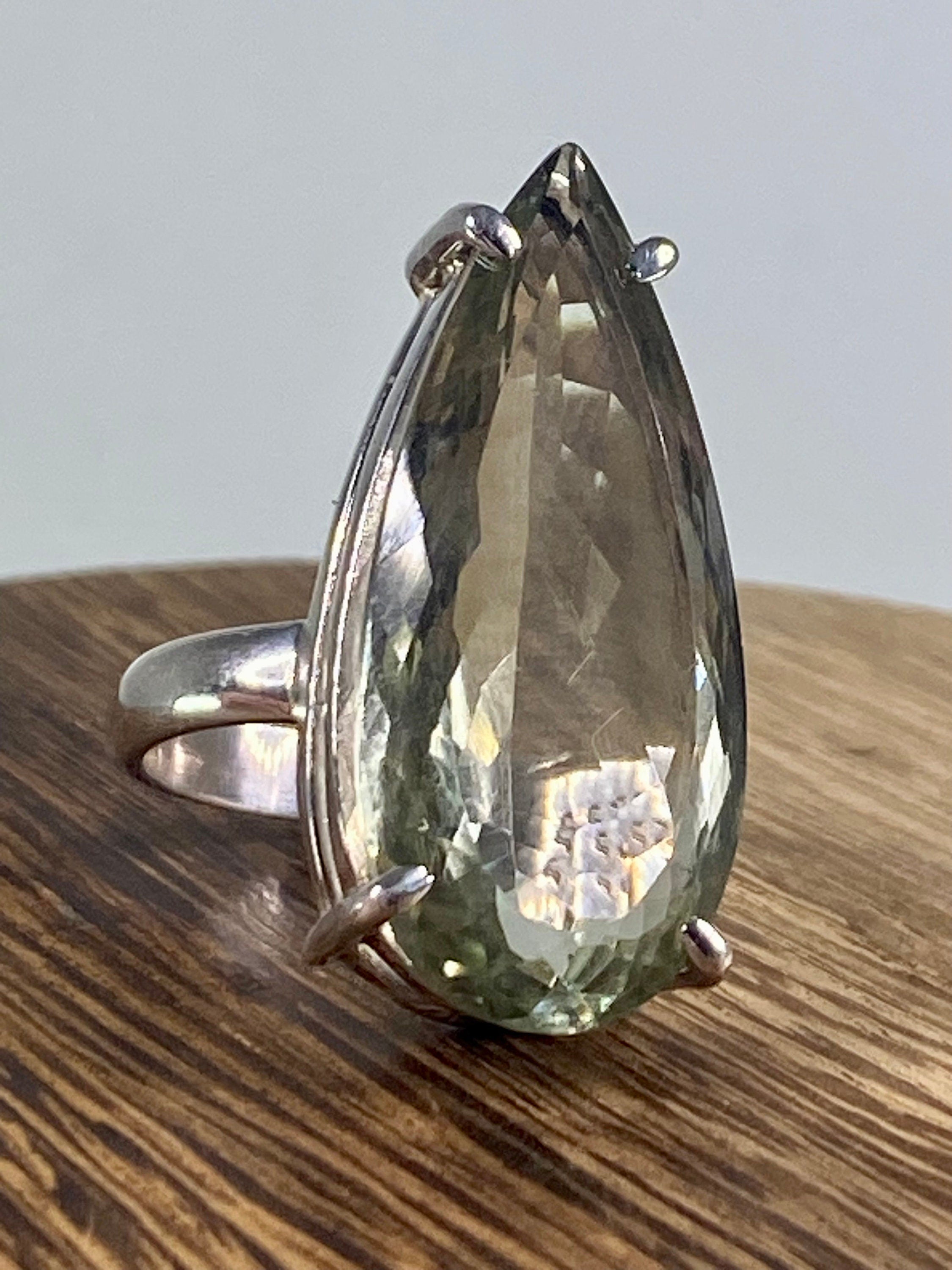 A Large Green Amethyst (Prasiolite ) and Silver Ring