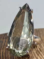 A Large Green Amethyst (Prasiolite ) and Silver Ring