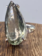 A Large Green Amethyst (Prasiolite ) and Silver Ring