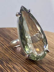 A Large Green Amethyst (Prasiolite ) and Silver Ring