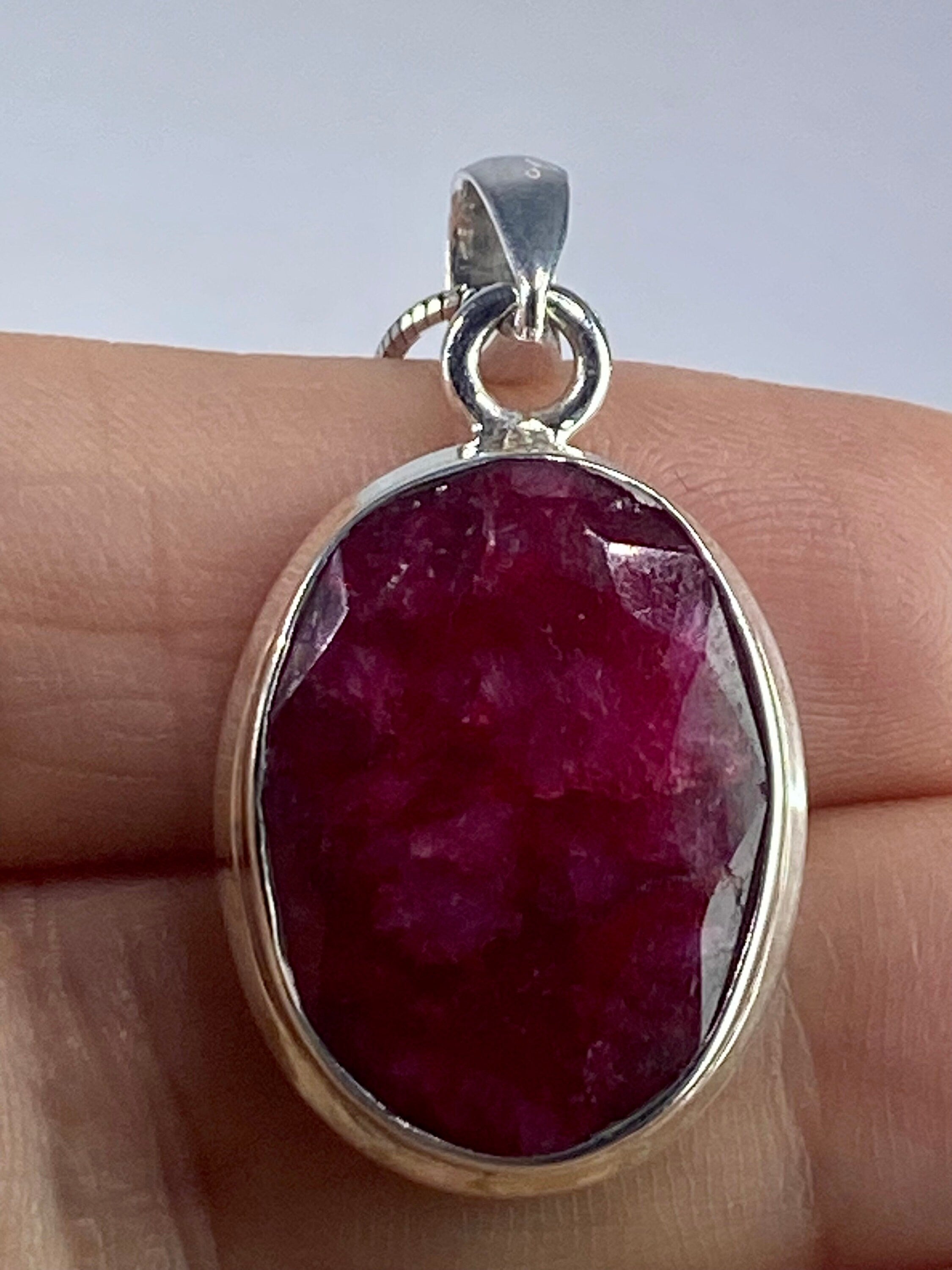 Raw Ruby and Silver Pendant (M)