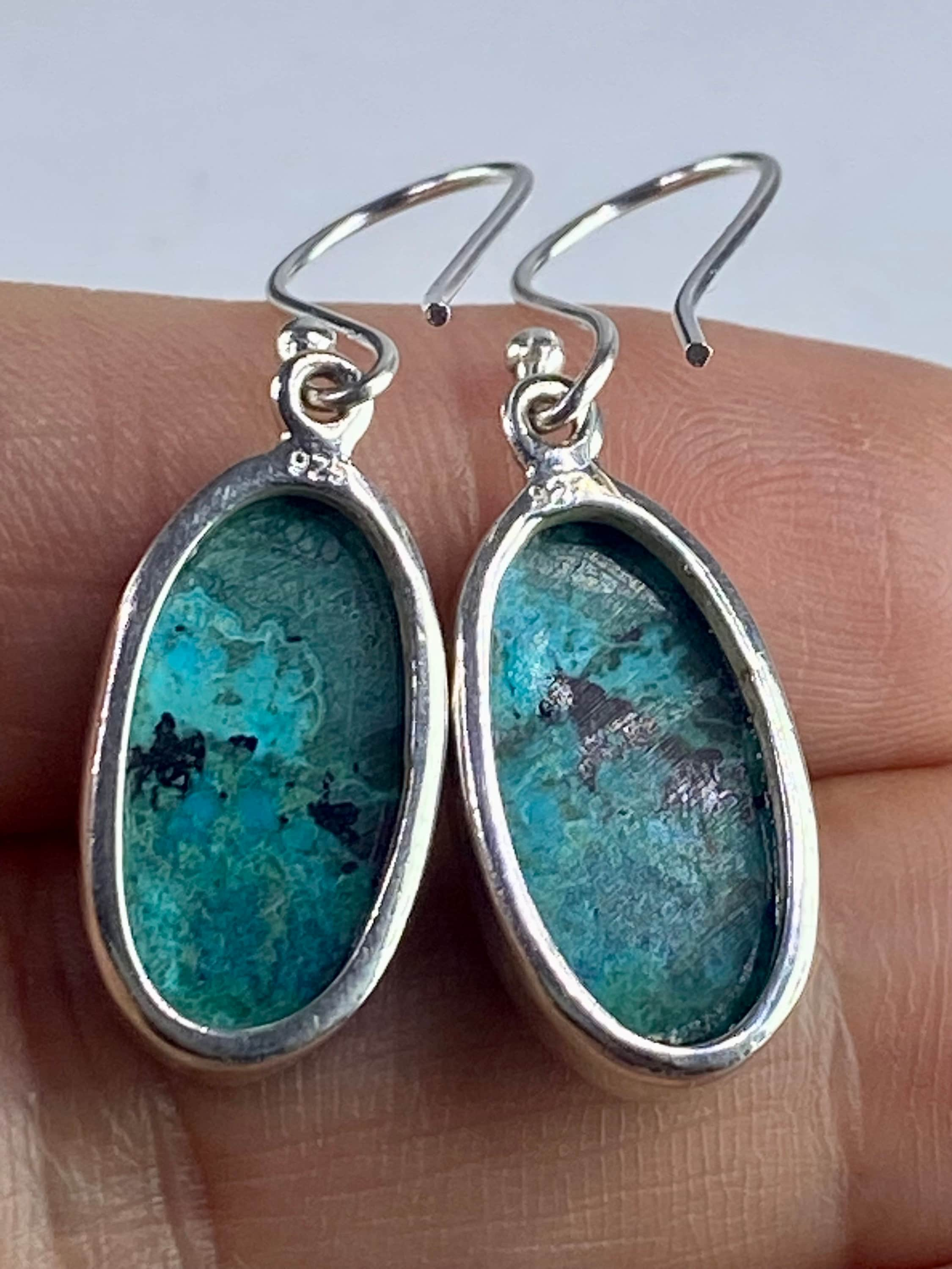 Natural Malachite in Chrysocolla Silver Earrings(UV768)