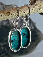 Natural Malachite in Chrysocolla Silver Earrings(UV768)