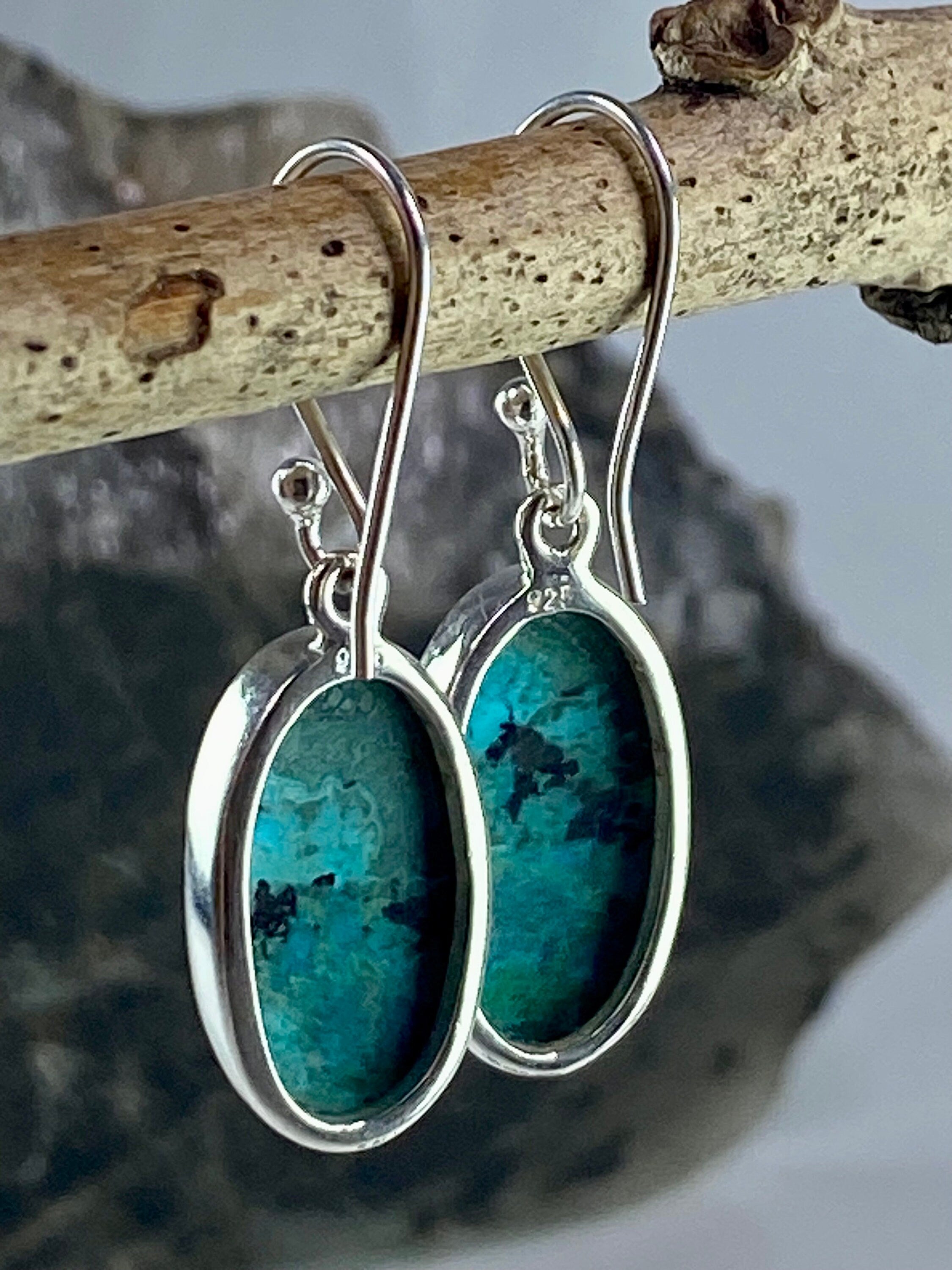 Natural Malachite in Chrysocolla Silver Earrings(UV768)