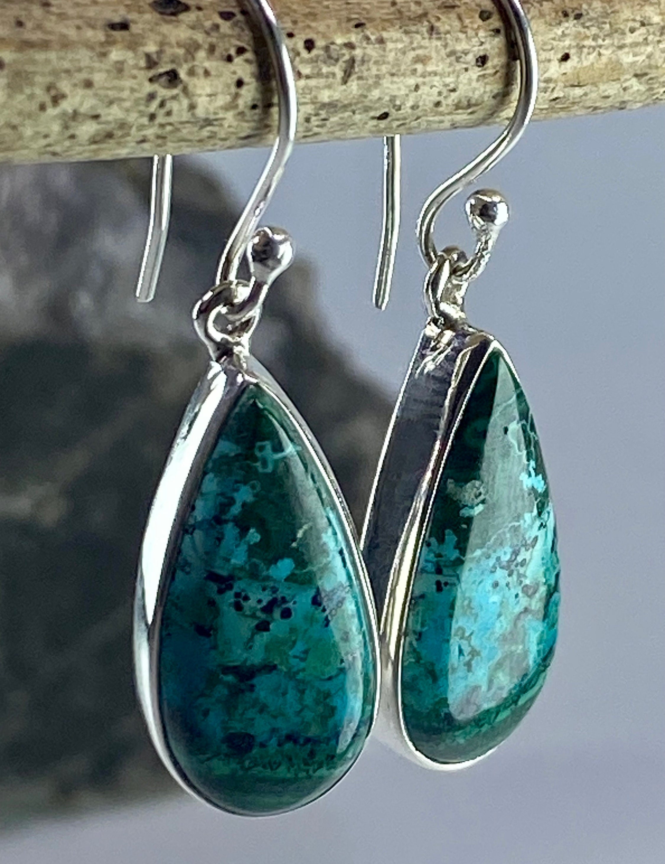 Natural Malachite in Chrysocolla Silver Earrings(UV770)