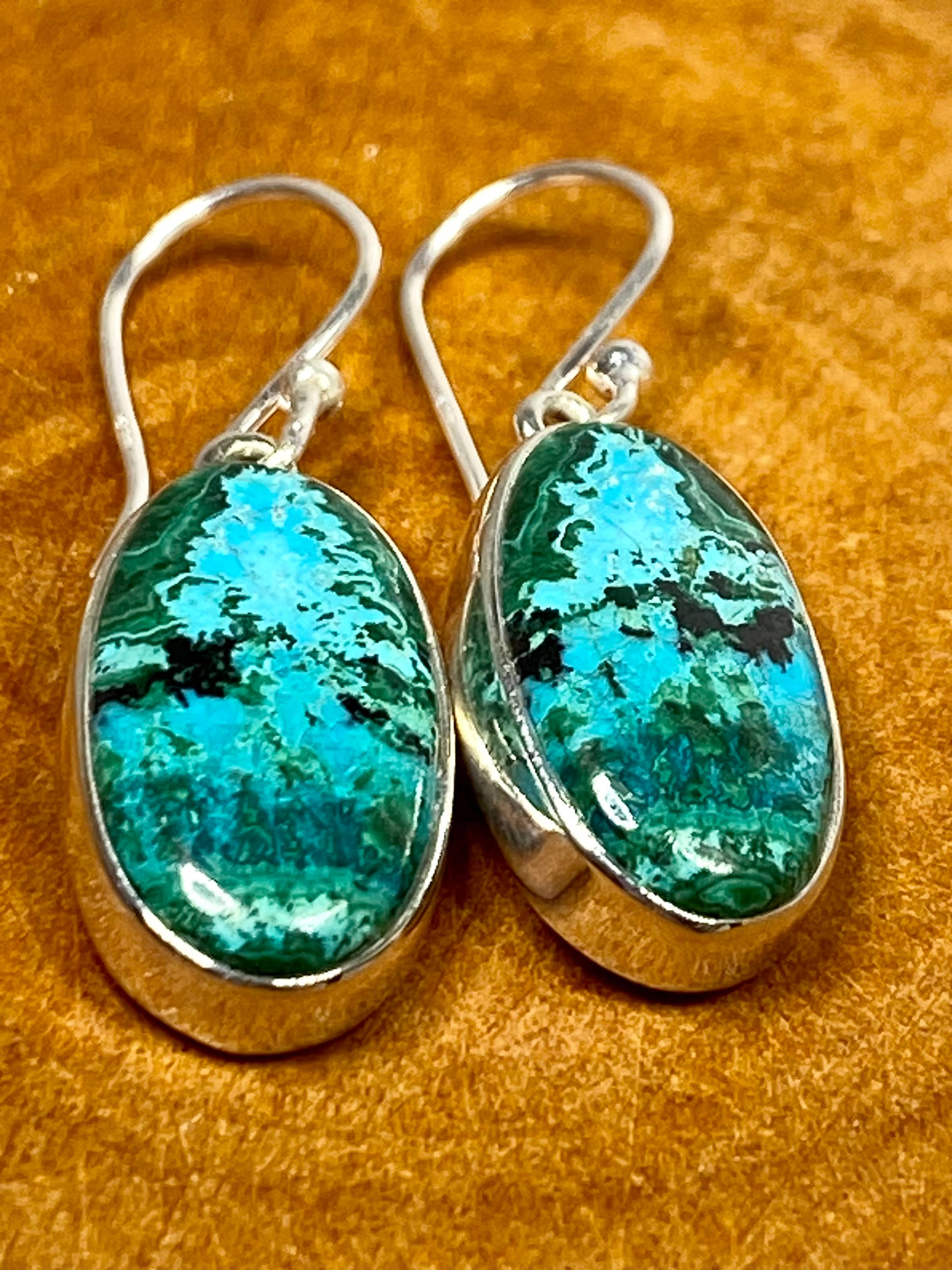 Natural Malachite in Chrysocolla Silver Earrings(UV768)