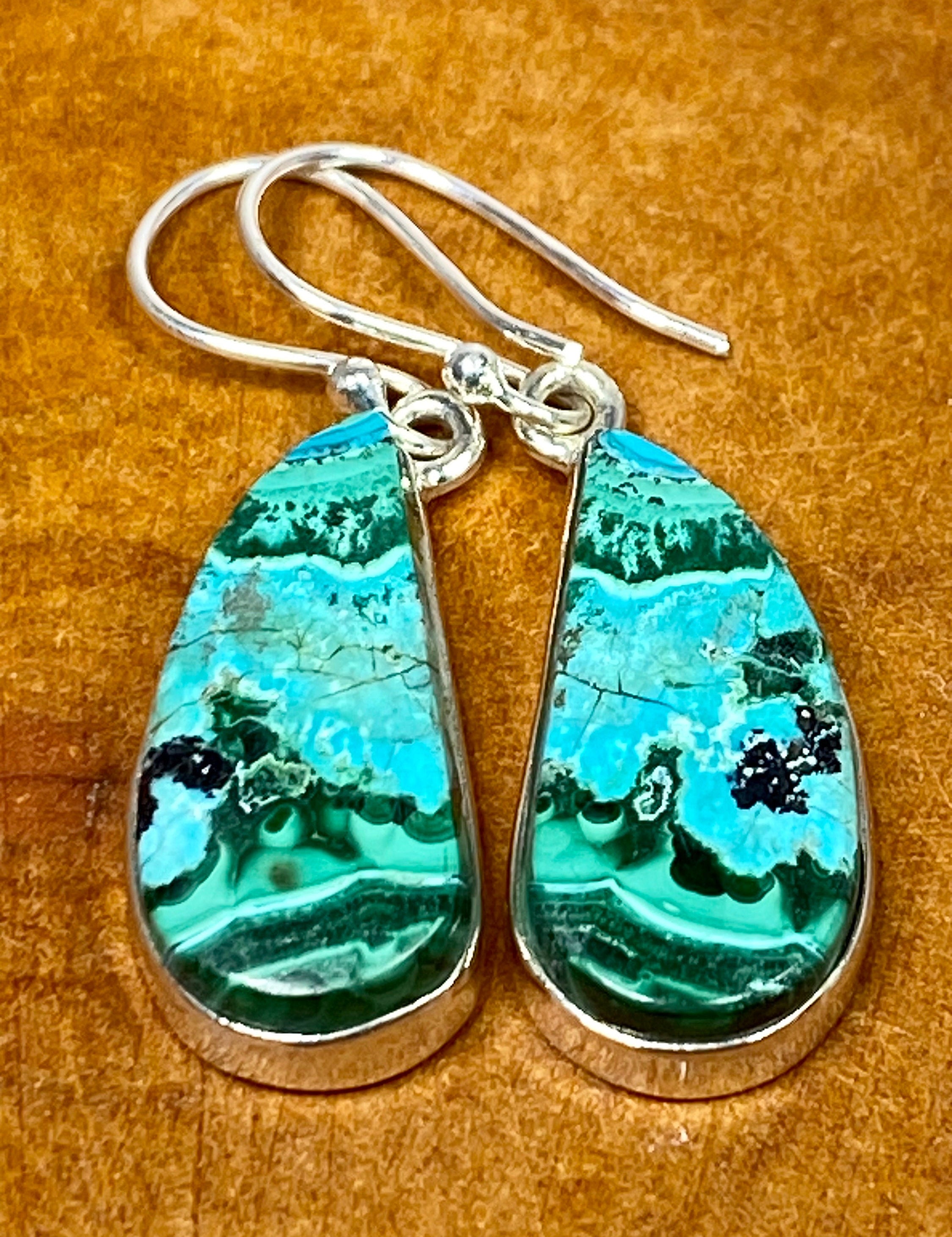 Natural Malachite in Chrysocolla Silver Earrings(UV710)