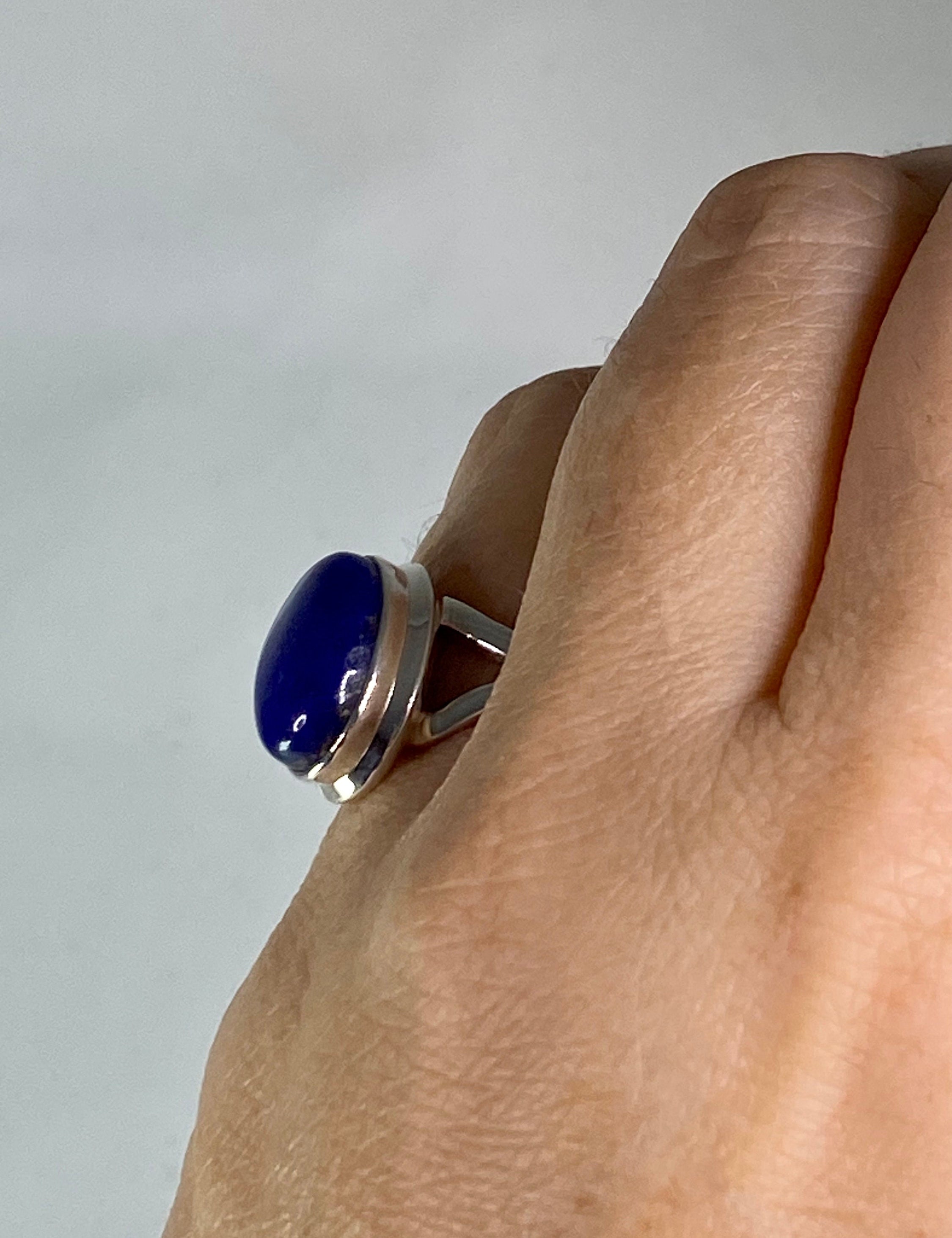 Natural Lapis Lazuli and Silver Ring (UV2766)