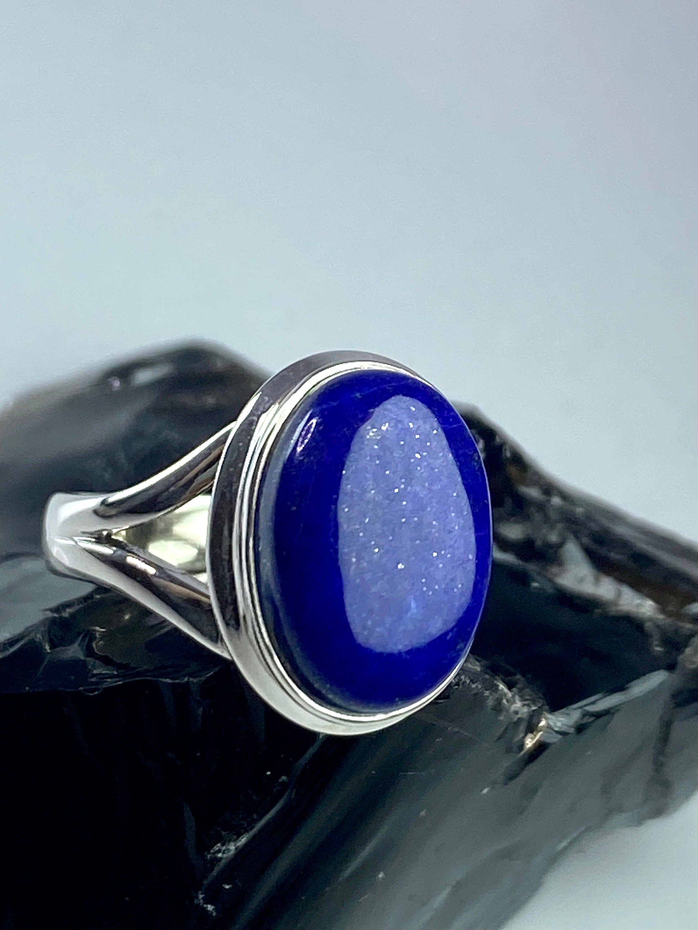 Natural Lapis Lazuli and Silver Ring (UV2766)