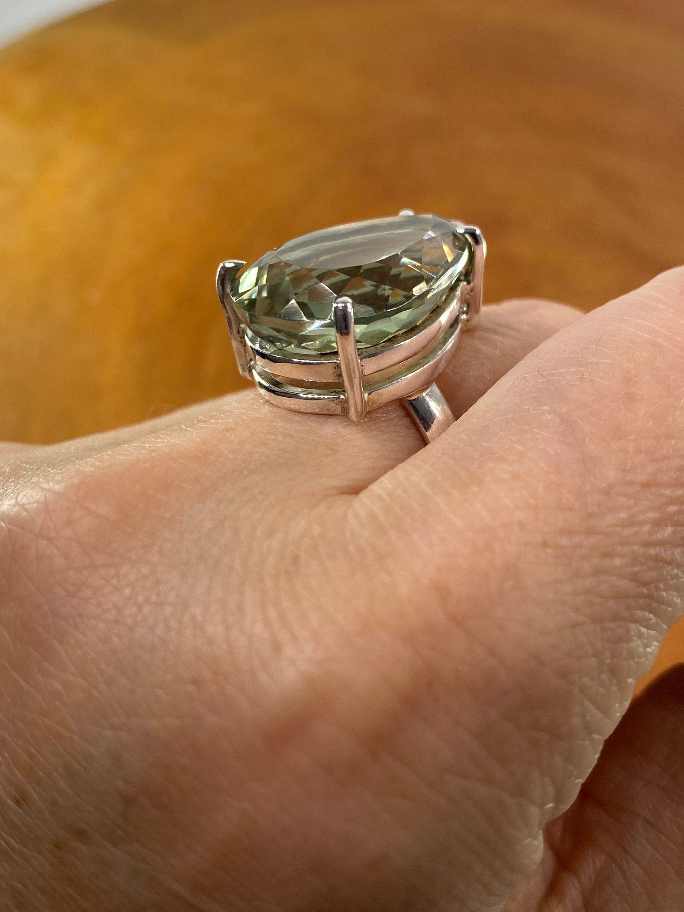 A Large Green Amethyst (Prasiolite ) and Silver Ring