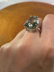 A Large Green Amethyst (Prasiolite ) and Silver Ring