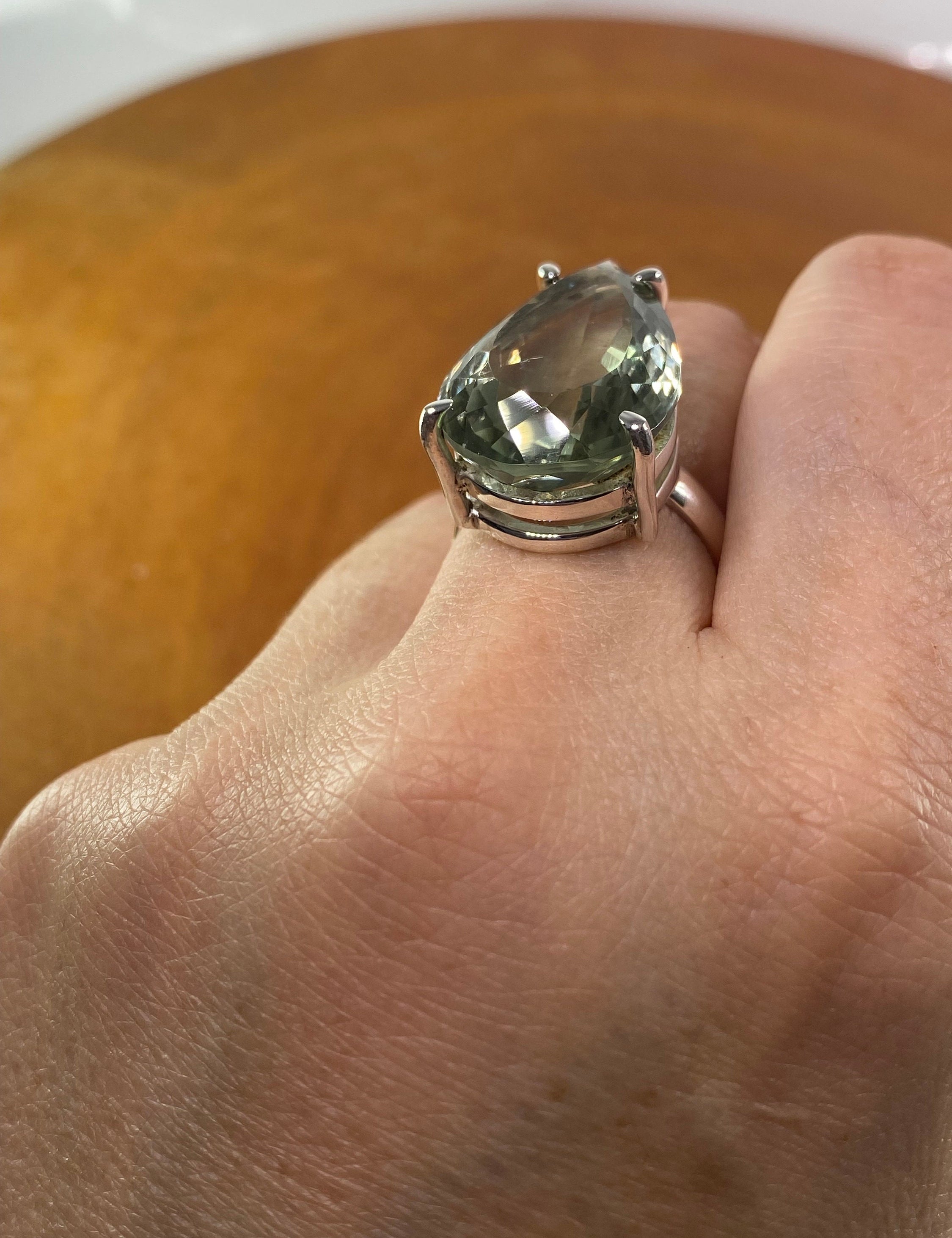 A Large Green Amethyst (Prasiolite ) and Silver Ring