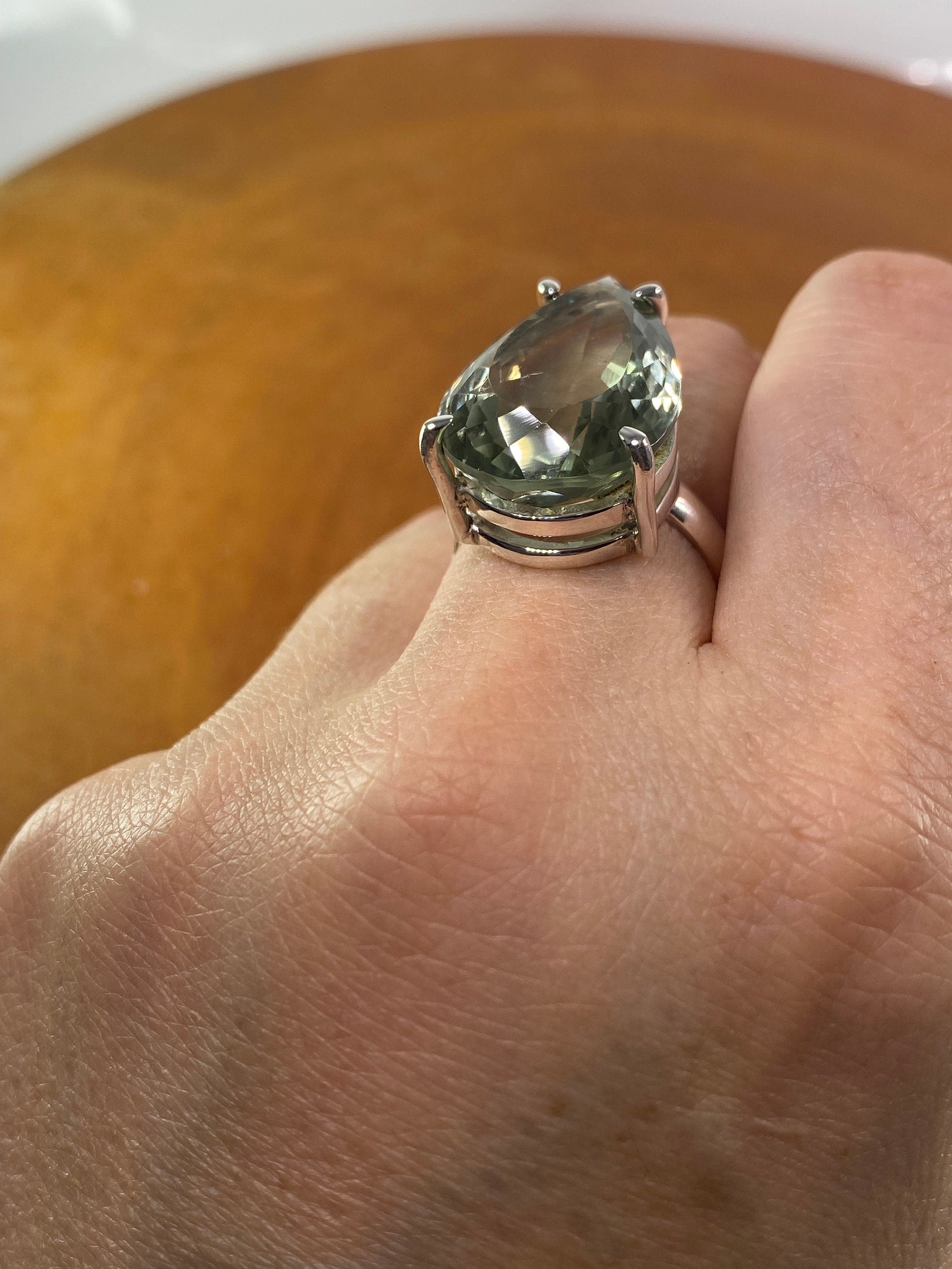 A Large Green Amethyst (Prasiolite ) and Silver Ring