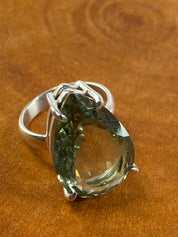 A Large Green Amethyst (Prasiolite ) and Silver Ring