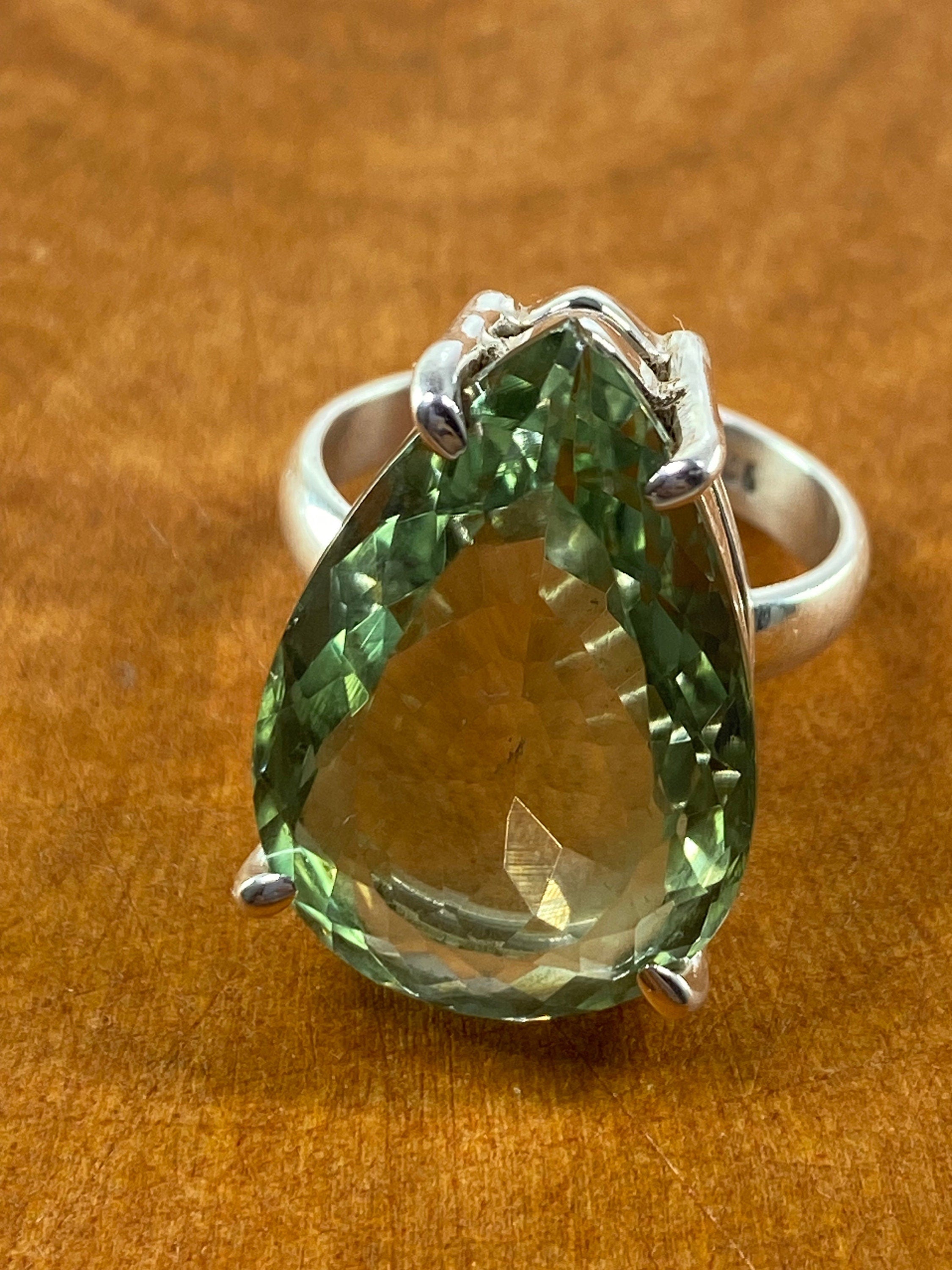 A Large Green Amethyst (Prasiolite ) and Silver Ring