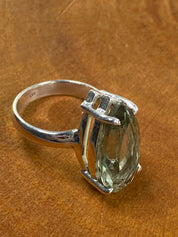 A Large Green Amethyst (Prasiolite ) and Silver Ring