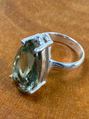 A Large Green Amethyst (Prasiolite ) and Silver Ring