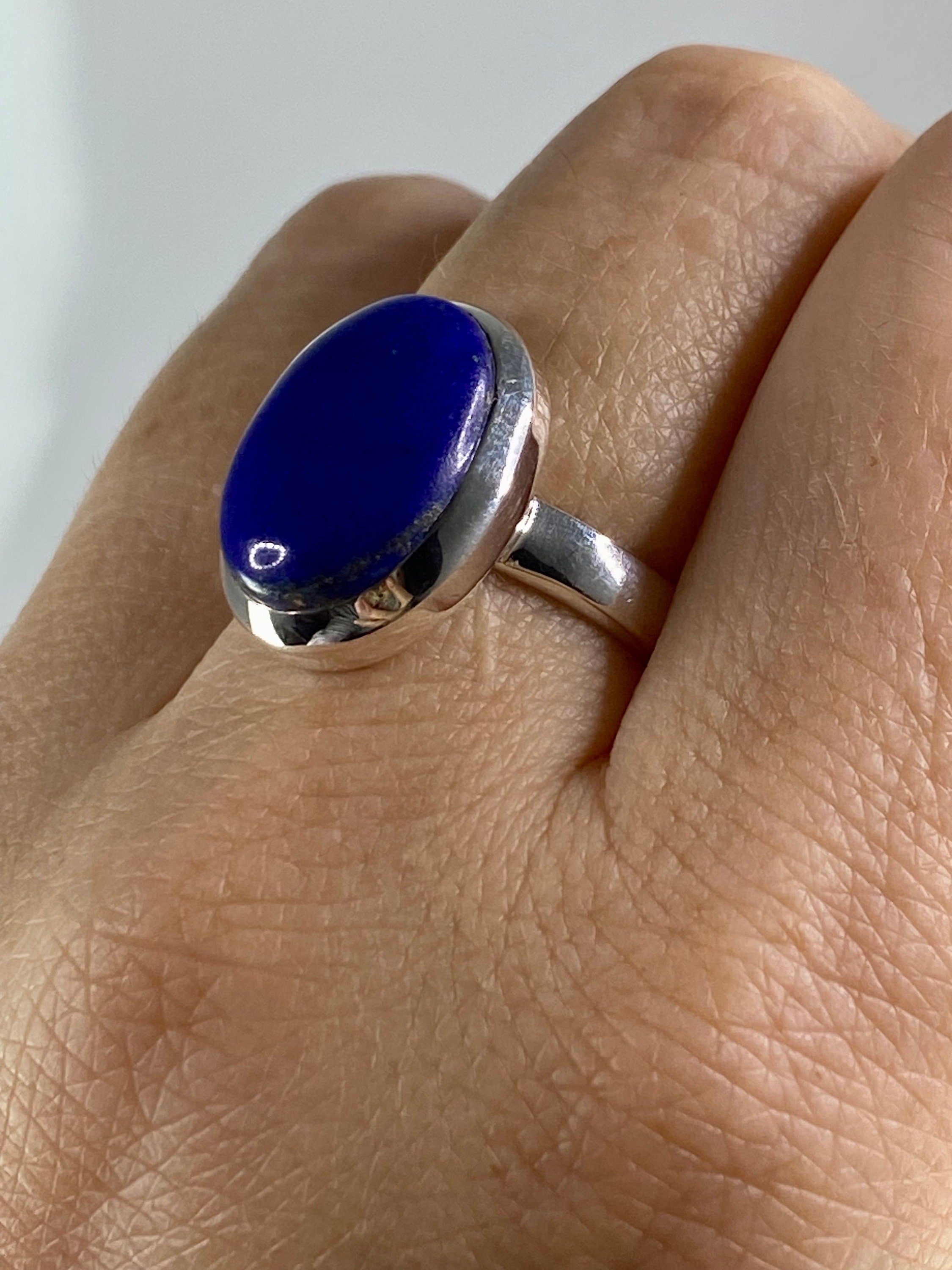 Natural Lapis Lazuli and Silver Ring (UV2964)