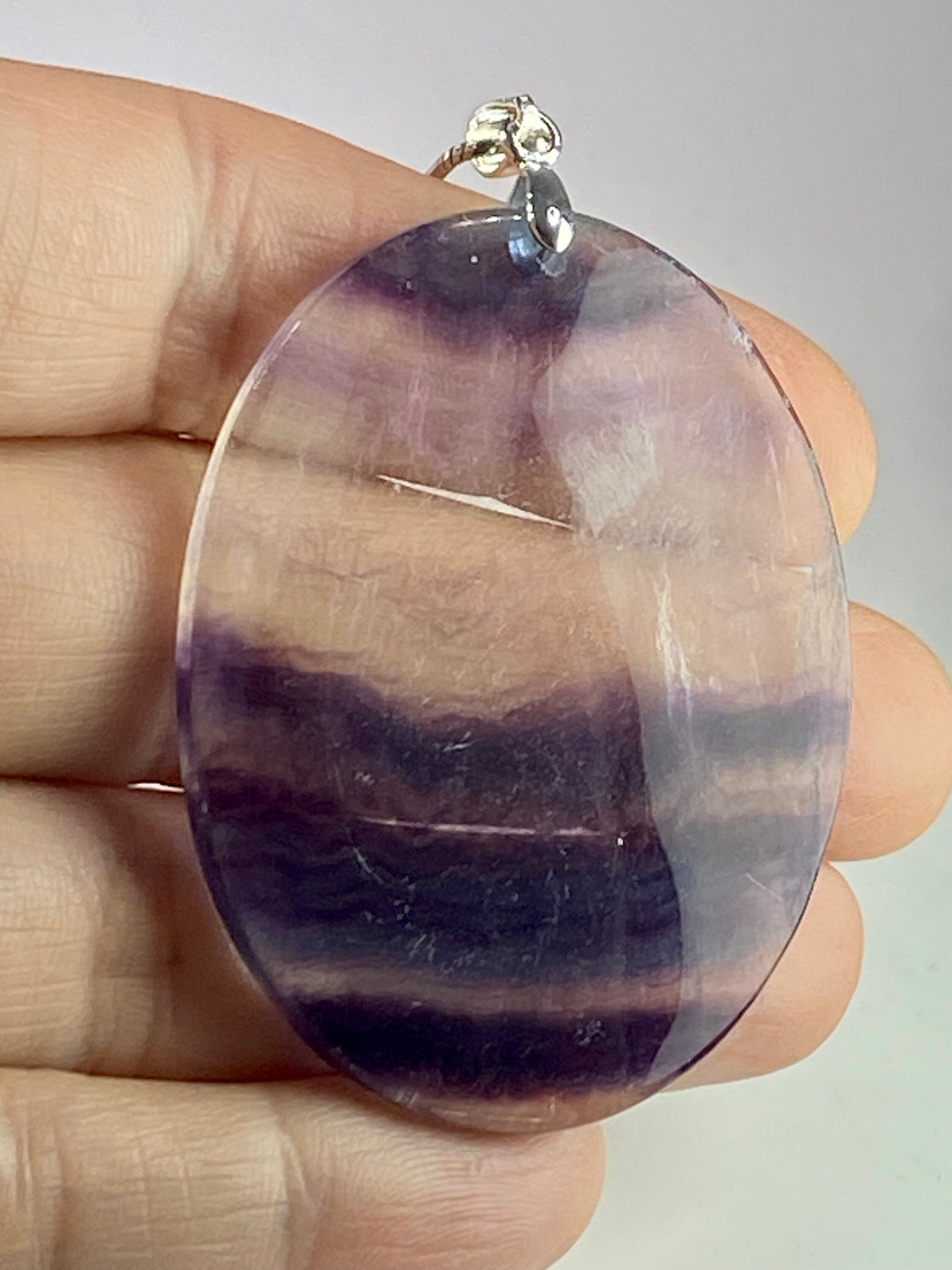 Purple Fluorite and silver Pendant