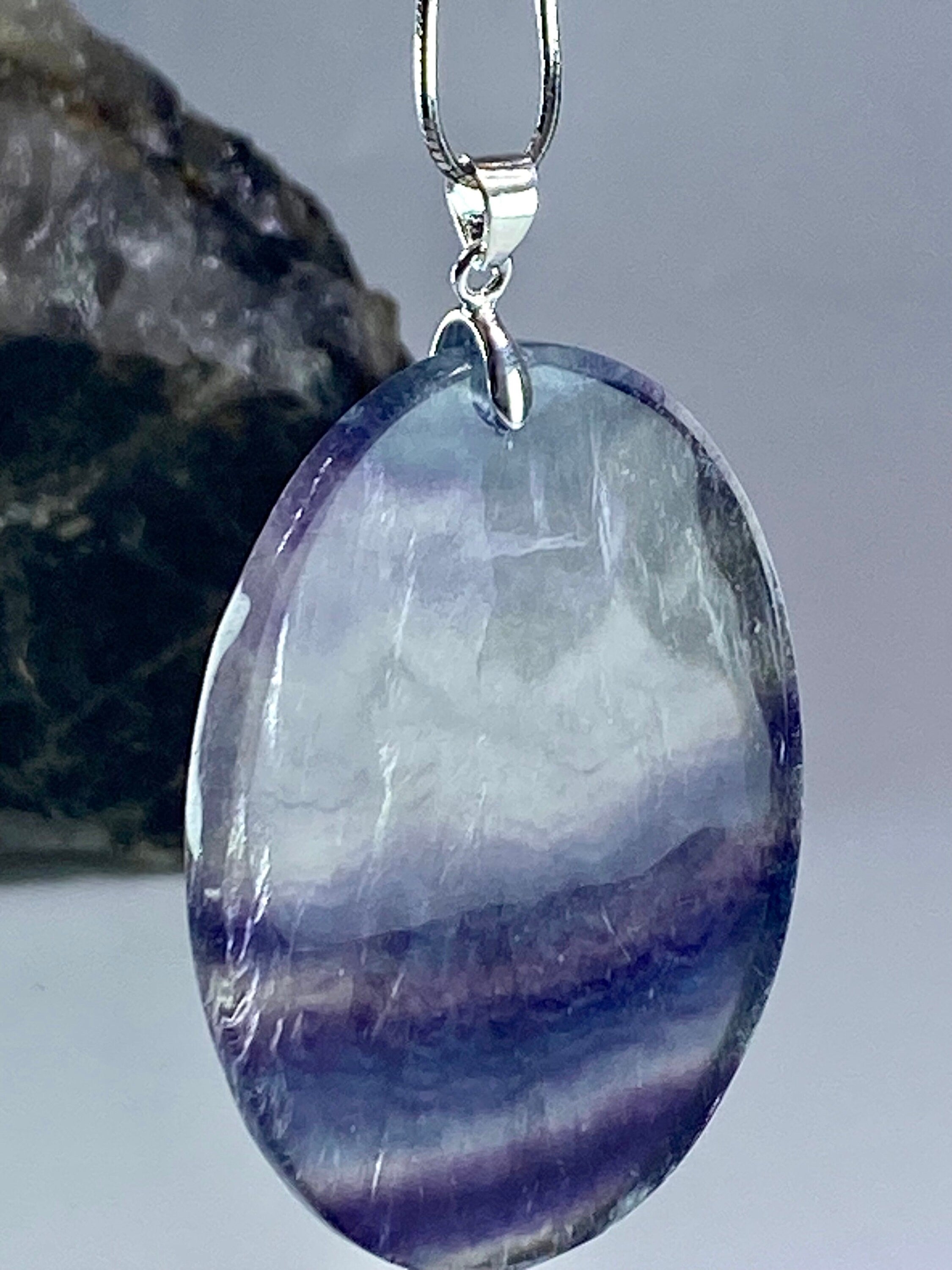 Purple Fluorite and silver Pendant