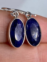 Raw Sapphire Silver Dangle Oval Earrings (M)