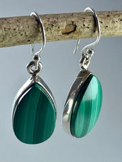 Natural Malachite and Silver Earrings(UV1587)